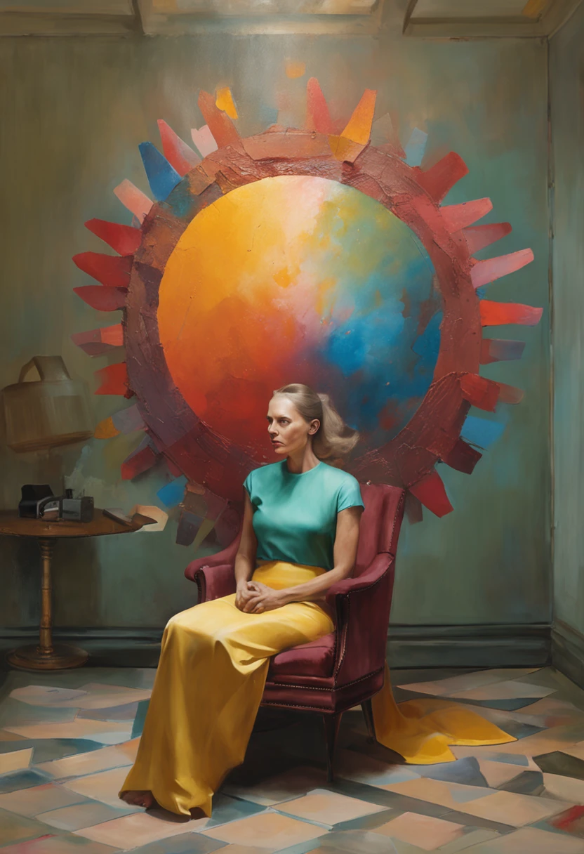 powerful woman sitting in space, portrait shot, by Drew Tucker, by Adam Marczyński, by Alexander Kucharsky, sitting at his desk, by Gavin Nolan, surrealism 8k, by Jason Felix, yuri shwedoff and tom bagshaw, illustrative art, erik johansson style