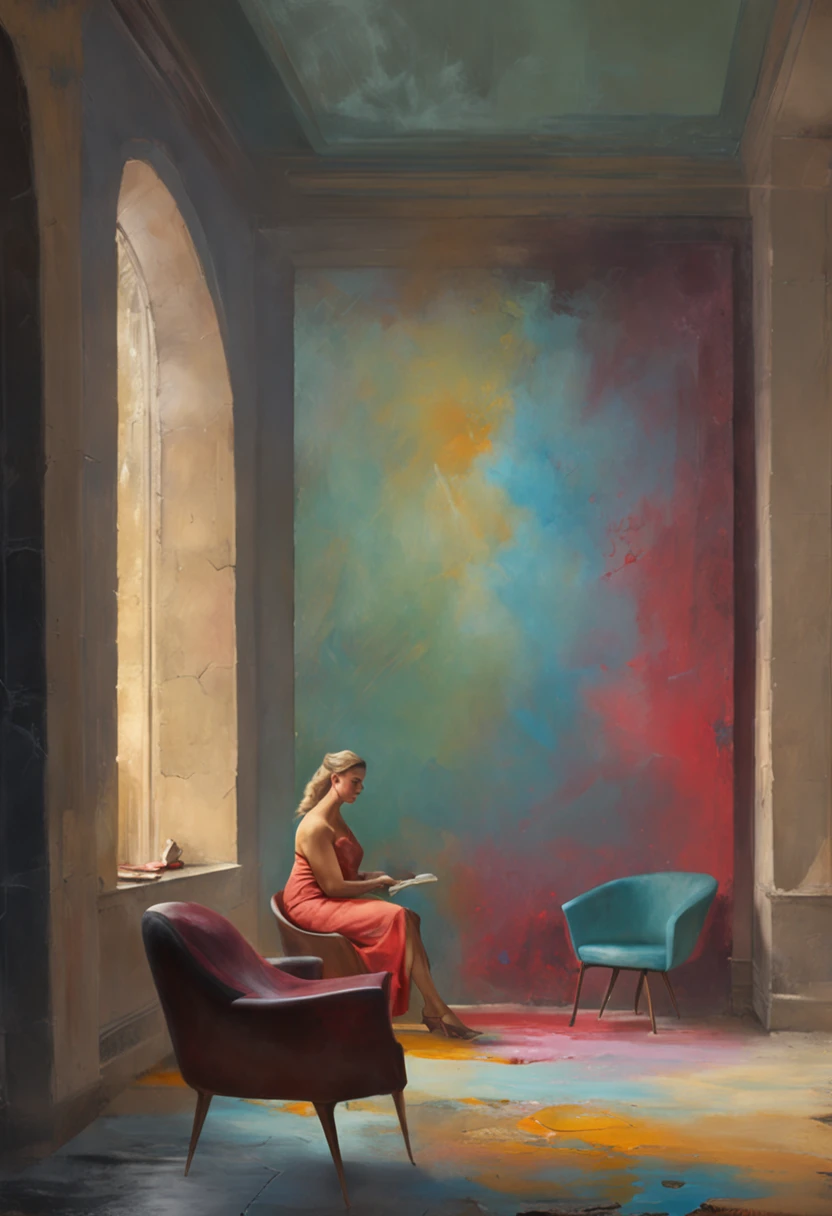 powerful woman sitting in space, portrait shot, by Drew Tucker, by Adam Marczyński, by Alexander Kucharsky, sitting at his desk, by Gavin Nolan, surrealism 8k, by Jason Felix, yuri shwedoff and tom bagshaw, illustrative art, erik johansson style