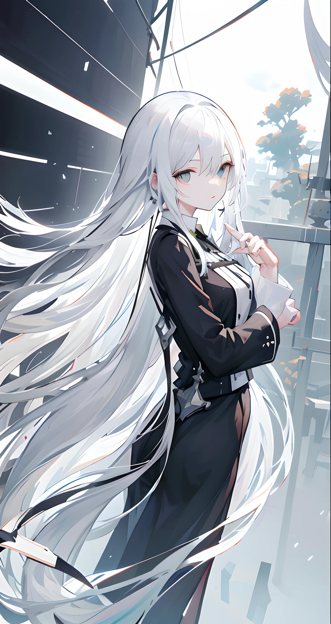 Anime girl with long white hair standing in front of a building, Girl with white hair, Kantai collection style, Perfect white haired girl, girls frontline style, white haired Cangcang, long  white hair, from girls frontline, Anime girl with long hair, with long white hair, white-haired god, From Arknights, white haired lady, Best anime 4k konachan wallpaper