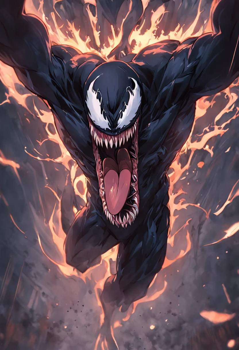 Q version cute cute venom，Marvel Venom，Full body like，Squat，Close-up，of a real，Facial features are carefully depicted，Realistic skin texture，Dark style，depth of fields，high light，Real light，Ray traching，oc rendered，Hyper-realistic，best qualtiy，8K，Works of masters，super-fine，Detailed pubic hair，Correct anatomy，sharp focus on eyes，Bokeh，Facial features are carefully depicted