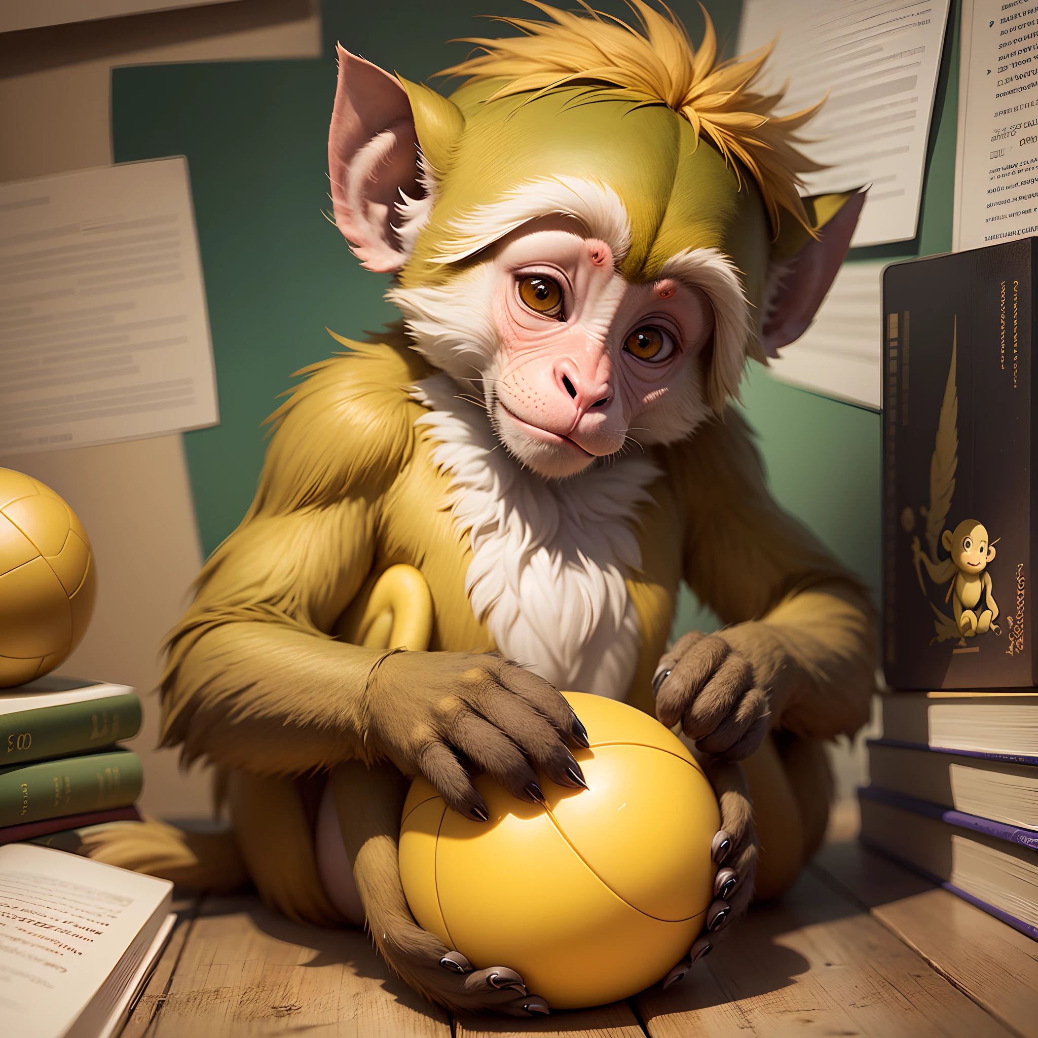 Create children's images of a yellow monkey and his square ball for an ebook --auto --s2