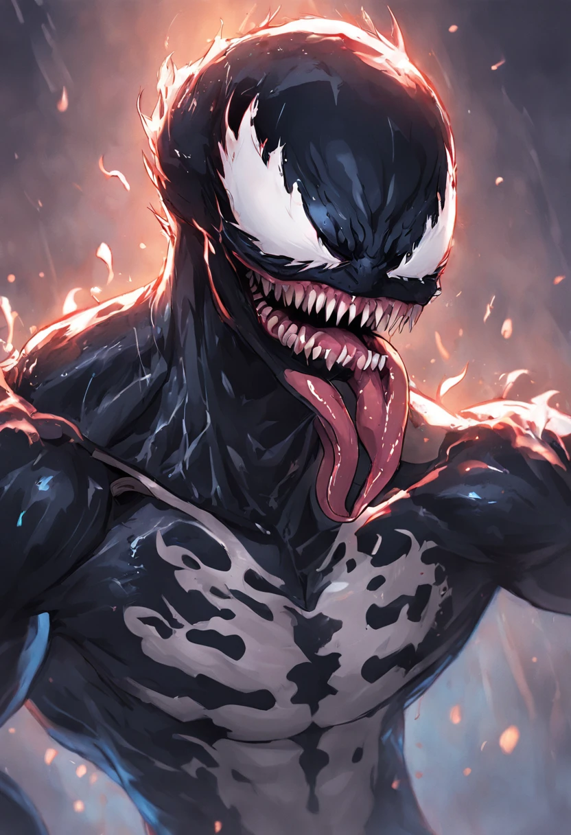 score_9, score_8_up, score_7_up, score_6_up, score_5_up, score_4_up,
BREAK
venom, marvel, black skin, white eyes, shy, flustered, blush, smile, happy, open mouth, lustful, monster, long tongue,
BREAK
close up portait, solo, standing, (huge | black breasts), puffy nipples, sweaty, heavy breathing, erect nipples, sweat, steam, plump, grey stud nipple piercing, breasts squeezed together, black skin, wide hips,
BREAK
black background, <lora:Lunas-KajinMan-SDXL-A1:1>