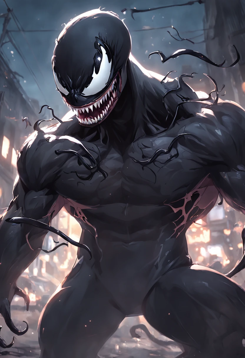 Q version of cute and cute venom,Marvel Venom,Full body like,Squat,Close-up,of a real,Facial features are carefully depicted,Realistic skin texture,Dark style,depth of fields,high light,Real light,Ray traching,oc rendered,Hyper-realistic,best qualtiy,8K,Works of masters,super-fine,Detailed pubic hair,Correct anatomy,sharp focus on eyes,Bokeh,Facial features are carefully depicted