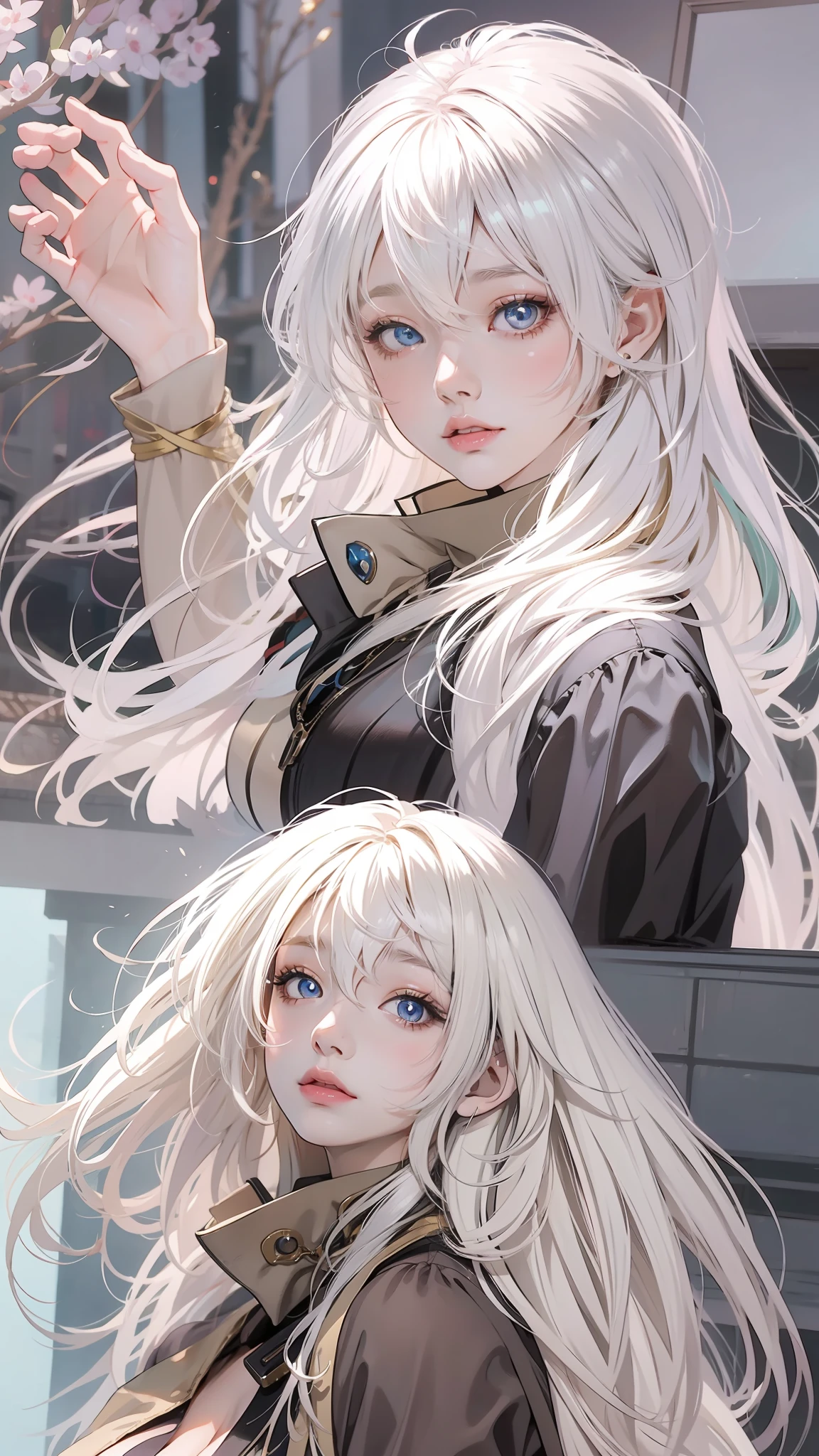 Blonde haired girl,Long white hair posing for photos, an anime drawing by Yang J, Pisif, Digital art, Girl with white hair, Photorealistic anime, Perfect white haired girl, Guviz, a beautiful anime portrait, Stunning anime face portrait, Guviz-style artwork, hyper realistic anime, long white hair, with long white hair,Super big breasts,exposed。