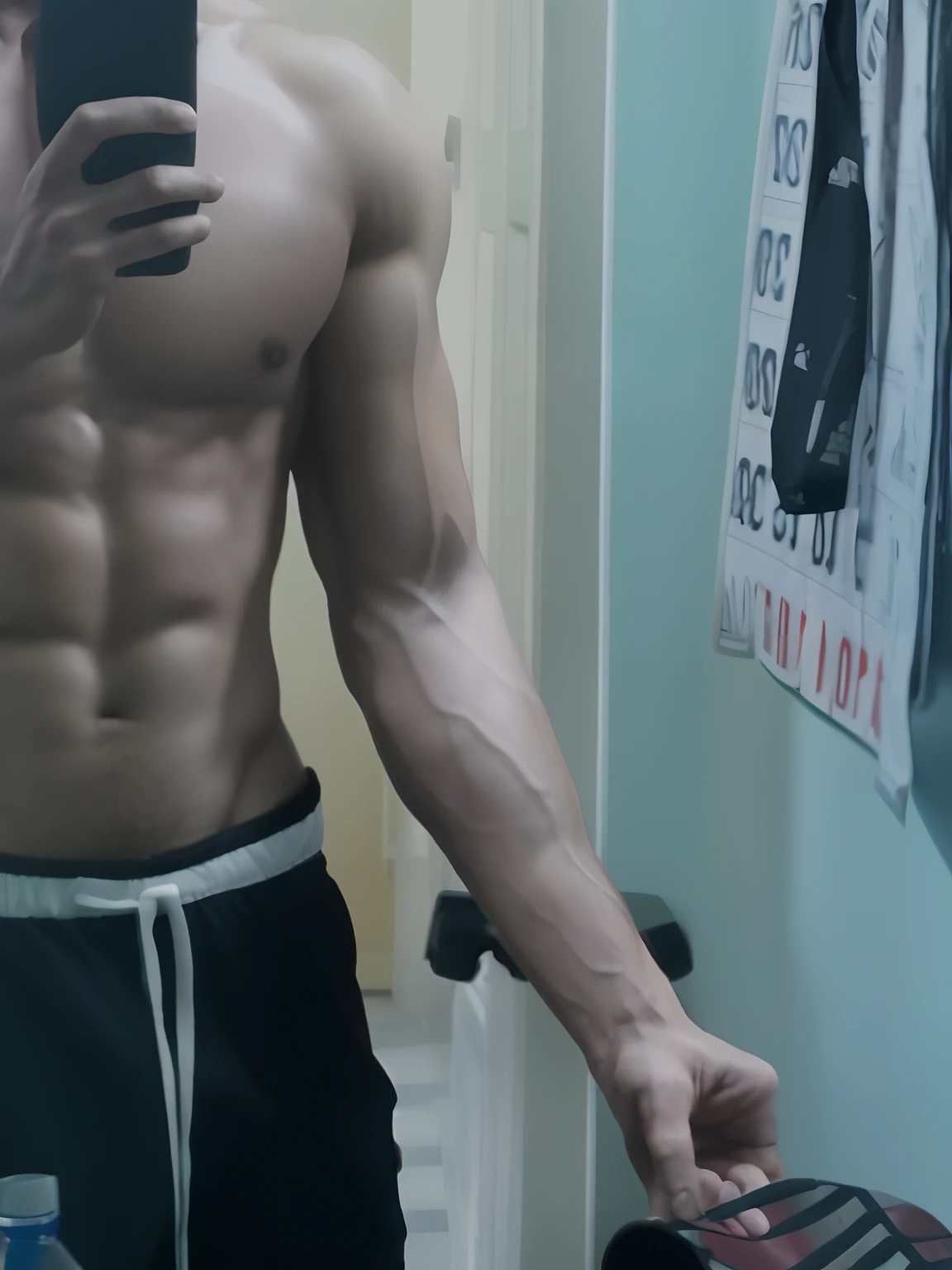 Big chest,8k resolution, masterpiece, sharpness,(veins 1.3),big biceps,big shoulder,gym stuff,gym equipments,good lighting, sweating boy, wearing underwear.8k shot,more abs 3,big chest 3.1),big formarm 3.1,black and white photo.