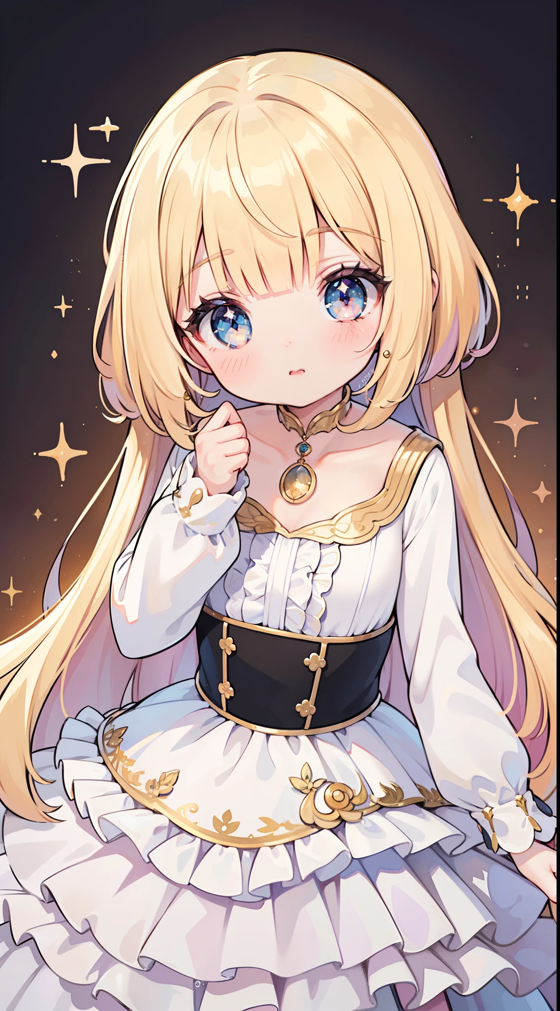 masterpiece, best quality, 8k resolution, sharp focus, intricate detail, beautiful girl, sparkling eyes, golden ratio face, otherworldly liquid, watercolor, bright colors, whimsical, colorful, sharp focus, high resolution, fine detail, ((layered tiered puffy long sleeves ballgown)), ((round eyes)), iridescent bubbles, fantasia background