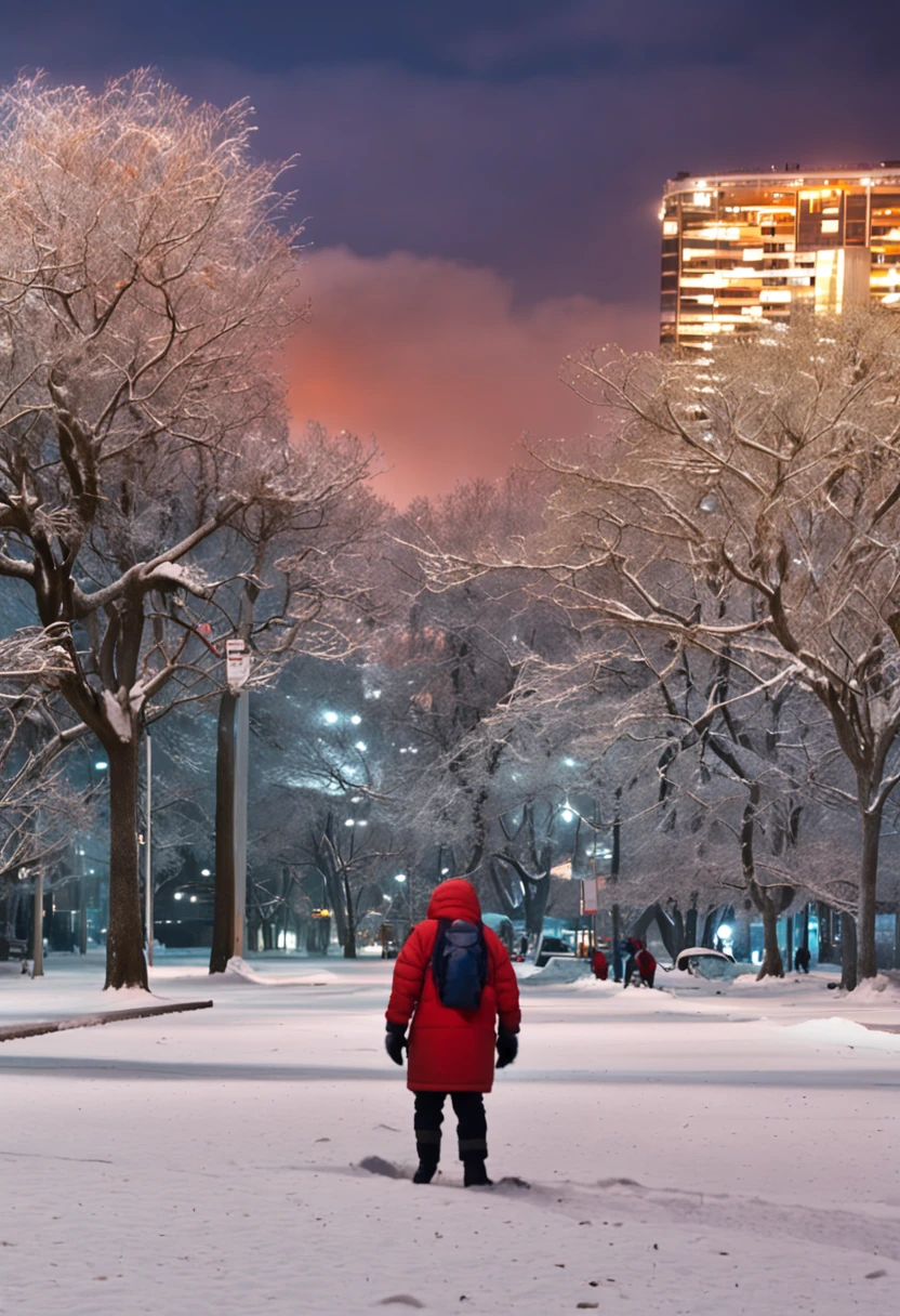 cidade de porto alegre com neve com um personagem de dez anos fazendo peneiras de futebol