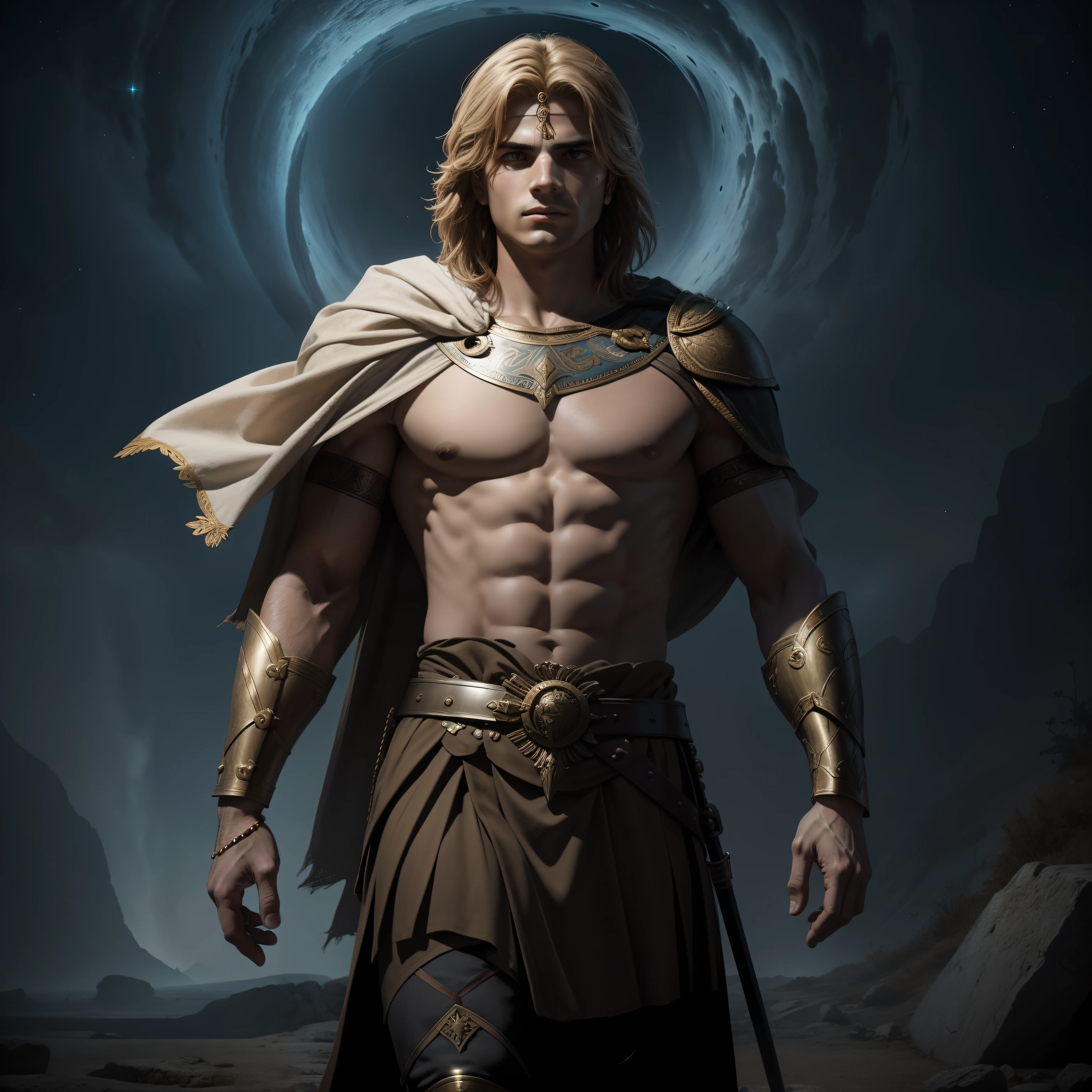 "In a realm of epic legends, behold the awe-inspiring tale of Alexander the Great, the fearless conqueror, unfolding before your eyes. Epic, legendary, and shrouded in mystery, immerse yourself in the dark atmosphere."