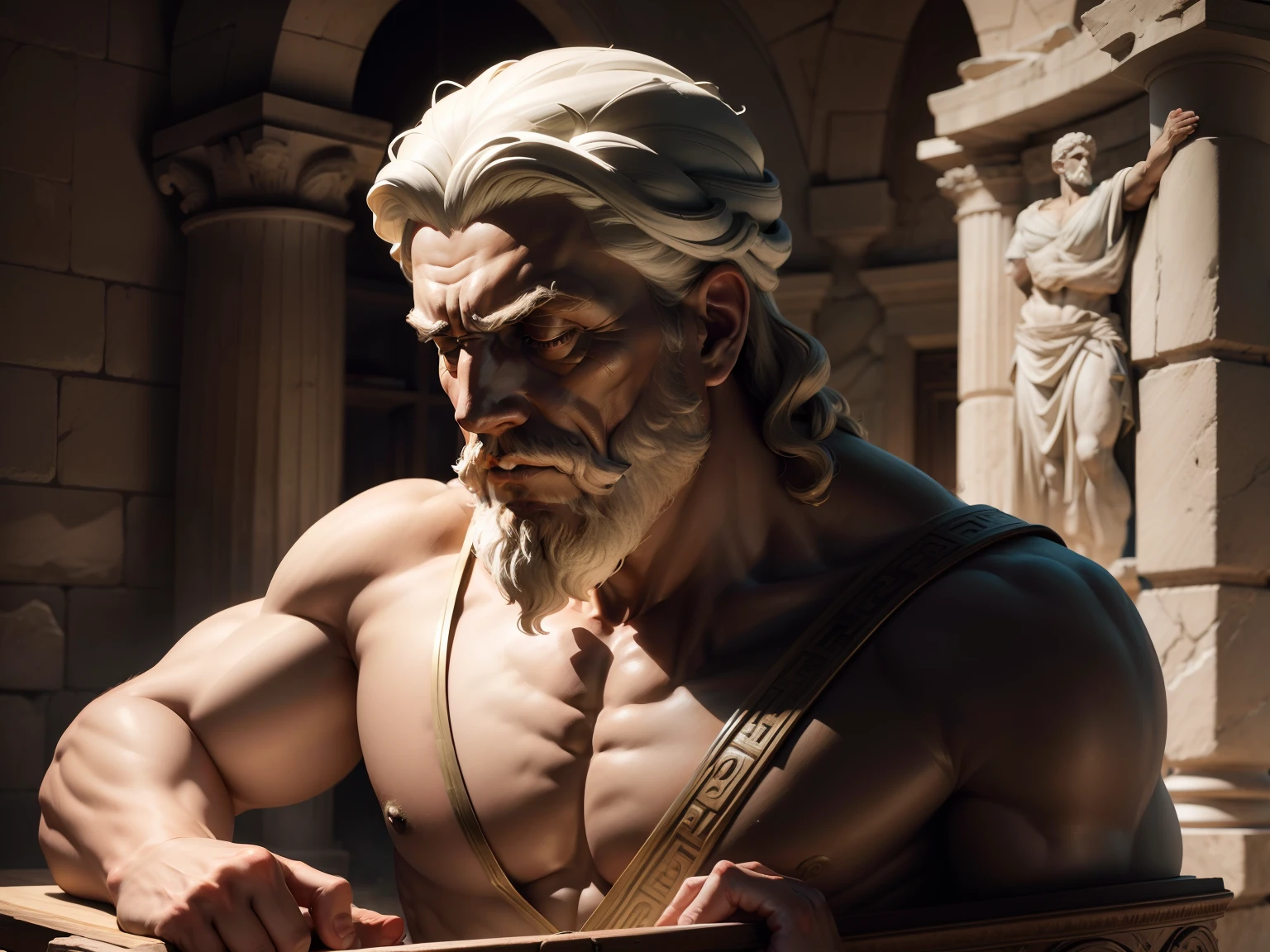 A close up of a statue of a man with a beard and a beard - SeaArt AI