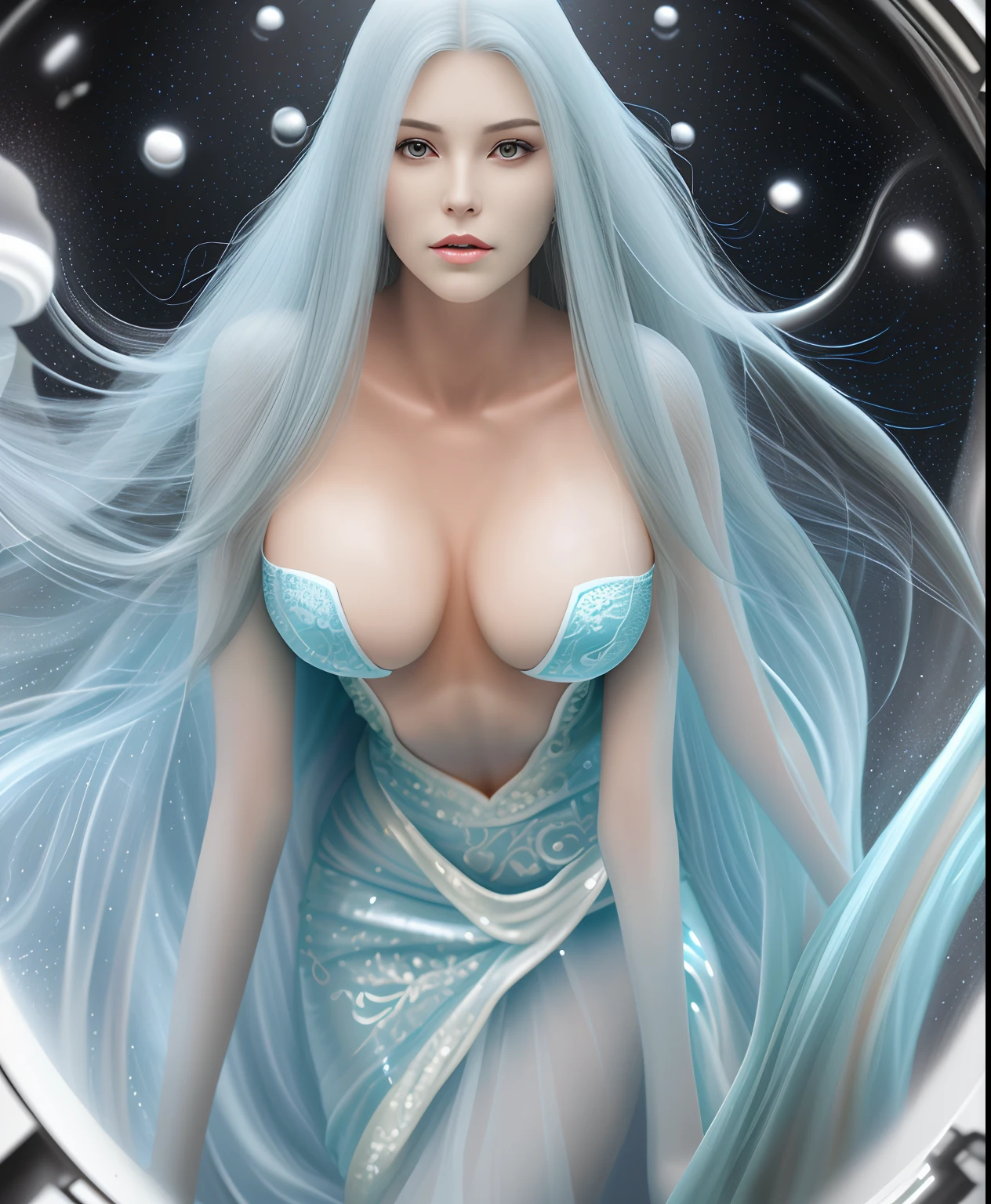 femele, full bodyesbian, Long hair, big breasts exposed cleavage, sexual excitement, , tmasterpiece, Highly detailed, Soft lighting, Detailed face, Perfect face, Body, Epic, ultra high quality model, illusory engine, Global illumination, Detailed, Bustling streets, Exposed flesh, Clear focus , best qualityer, Highly detailed face and skin texture