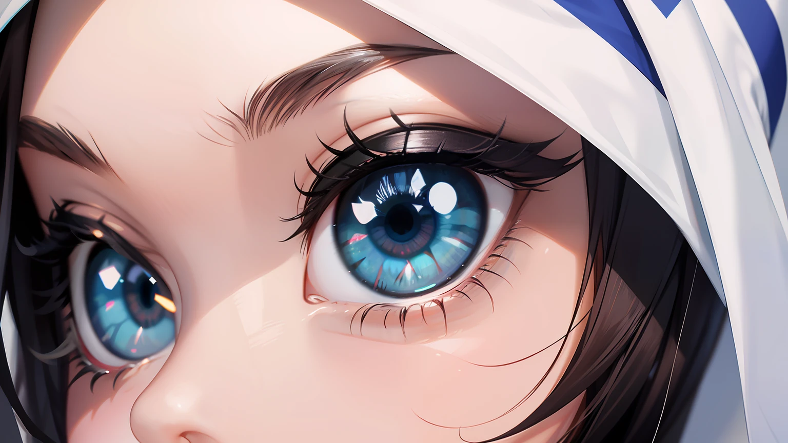 Uma rusiana com olhos azuis, olho detalhado, close up nos olhos azuis e camiseta branca.