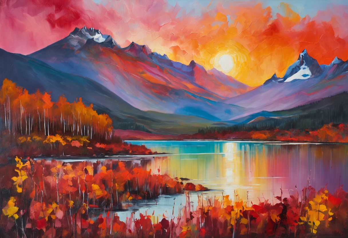 a view of a lake with mountains in the background, patagonian, extraordinary colorful landscape, epic beautiful landscape, majestic nature scenery, mountains and colorful sunset!!, dramatic mountains in background, spectacular mountains, chile, epic and stunning, incredibly beautiful, natural landscape beauty, an amazing landscape image, fantastic landscape, majestic landscape, dramatic mountain background, beautiful scenic landscape, amazing landscape, sunset, glowing lens flares, red theme, red tones