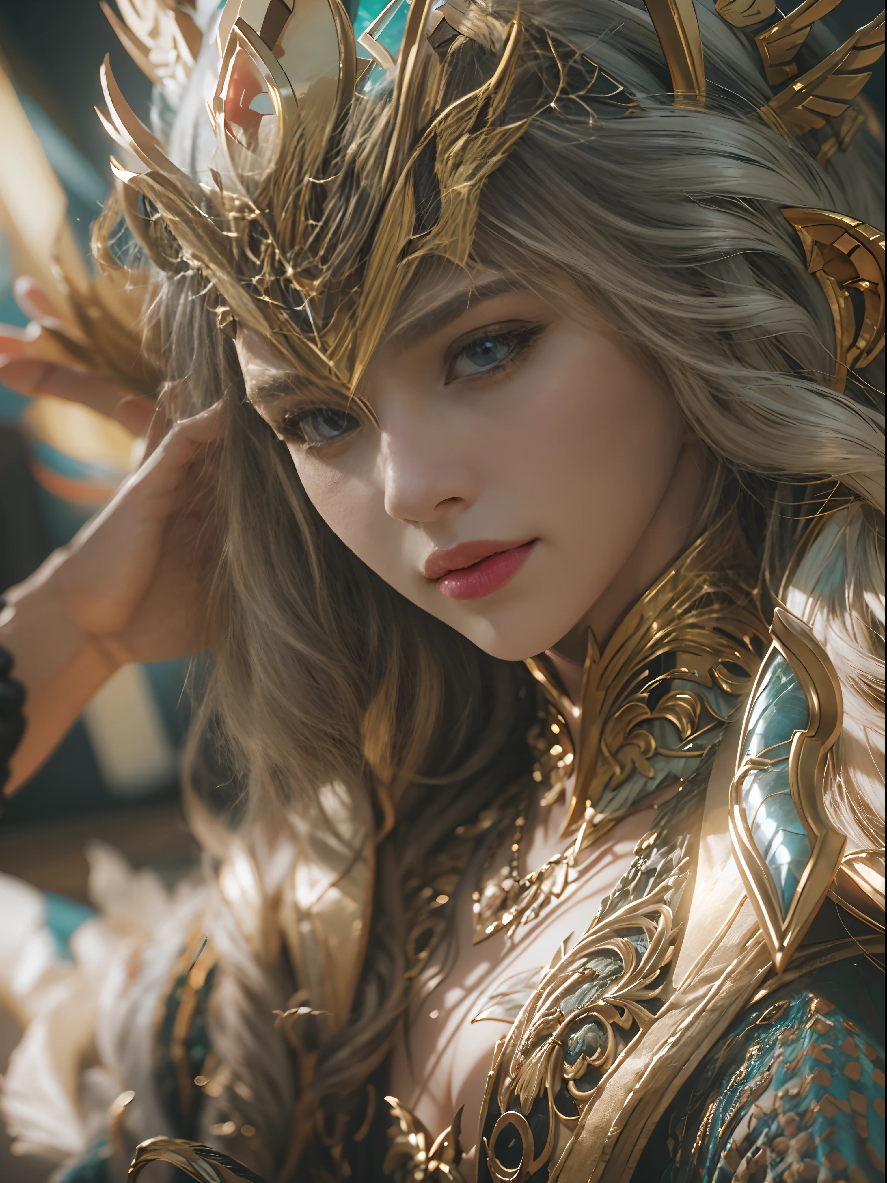 A close up of a person in a costume, unreal engine render + a goddess, unreal 6 breathtaking detailed, cgsociety 8k, cgsociety 8k, cgsociety 8 k, unreal engine 5 digital art, artgerm ; 3d unreal engine, unreal engine 5 detail, made in unreal engine 5, cinematic unreal engine 5, unreal engine render saint seiya