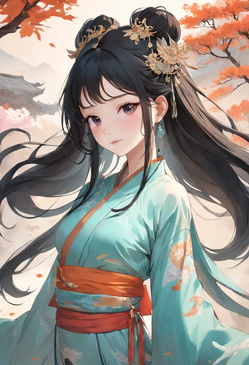 Ancient Hanfu,Dunhuang long dress,Dunhuang style,Flying Dunhuang,Wide robe with large sleeves,faeries,Step shake,Hairpins,Whole body diagram,head to toe,Bunched hair,crown of head,Hanfu,heroic look,Cold and glamorous,Indifferent eyes,Extremely beautiful,Handsome,Mature woman,Noble temperament,beautiful and seductive,Peerless beauty,Fine,perfect bodies,hair adornments,long whitr hair,Absolutely beautiful,Black belly,Smile,the detail,Perfect details,Detail portrayal