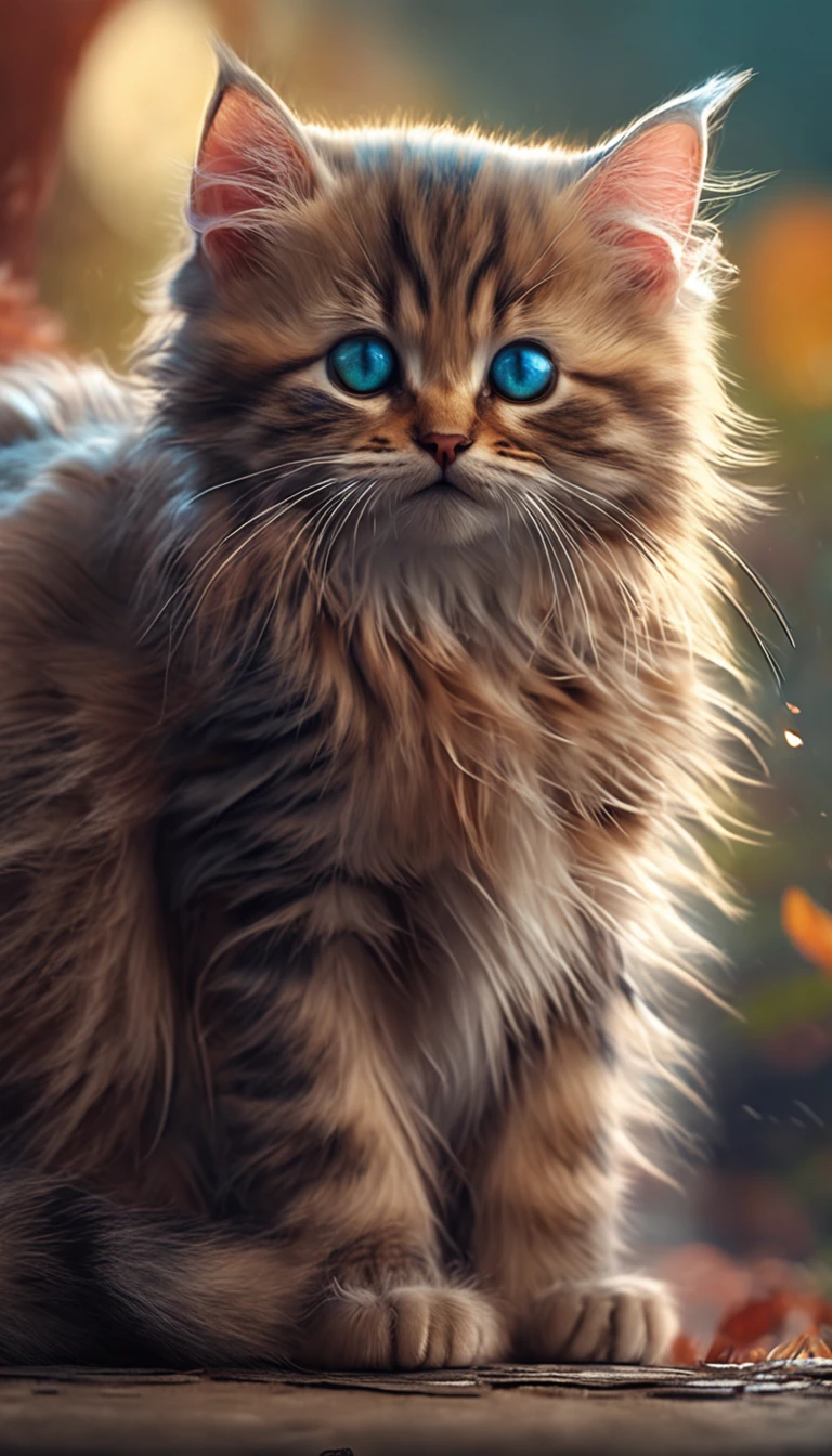 a cute kitten, highly detailed with rich colors, clear facial features, highly detailed and expressive eyes, cinematic, volumetric lighting, cinematic lighting, eyes, perfect, realistic eyes, digital painting, complex, highly detailed, high quality, perfect composition, ultra hd, realistic, vivid colors, highly detailed, UHD drawing, pen and ink, perfect composition, beautiful intricately detailed octane rendering trends in art station, 8k artistic photography, photorealistic concept art, soft natural volumetric cinematic perfect light