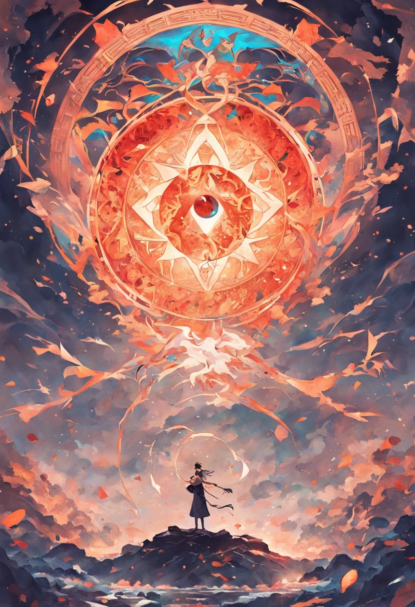 circle combined with triangle, charka, DMT art style, psilocybin, geometric sacred symbols, depicting the philosophy of life, yin and yang, life and death, yin yang eyes in chinese