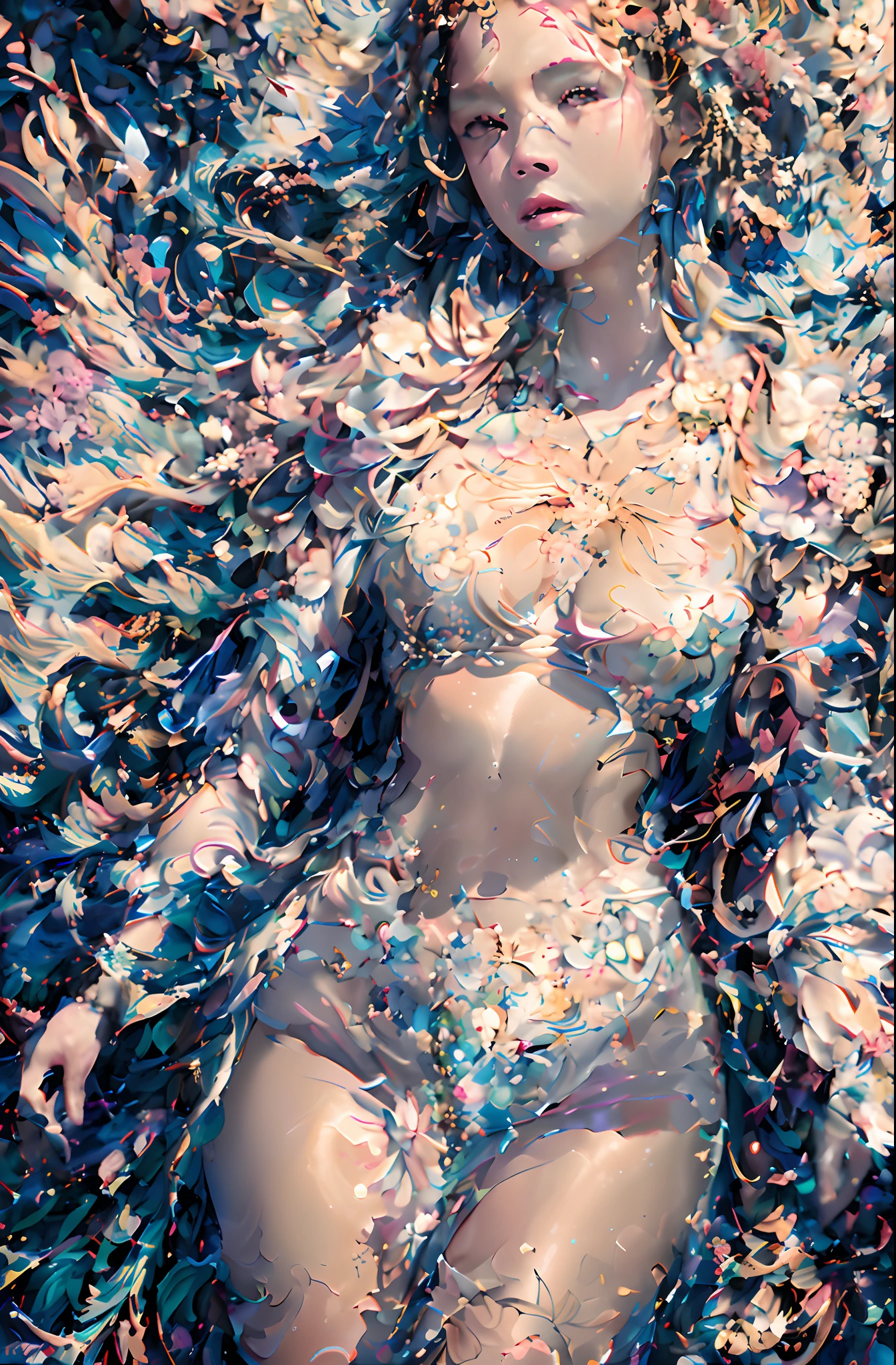 Araved woman lying on bed of colorful leaves, perky woman made of petals, karol bak uhd, Beautiful digital artwork, intricate digital painting, james jean and wlop, style of karol bak, Beeple e James Jean, inspired by Yanjun Cheng, intricate wlop, jen bartel, inspired by Alberto Seveso
