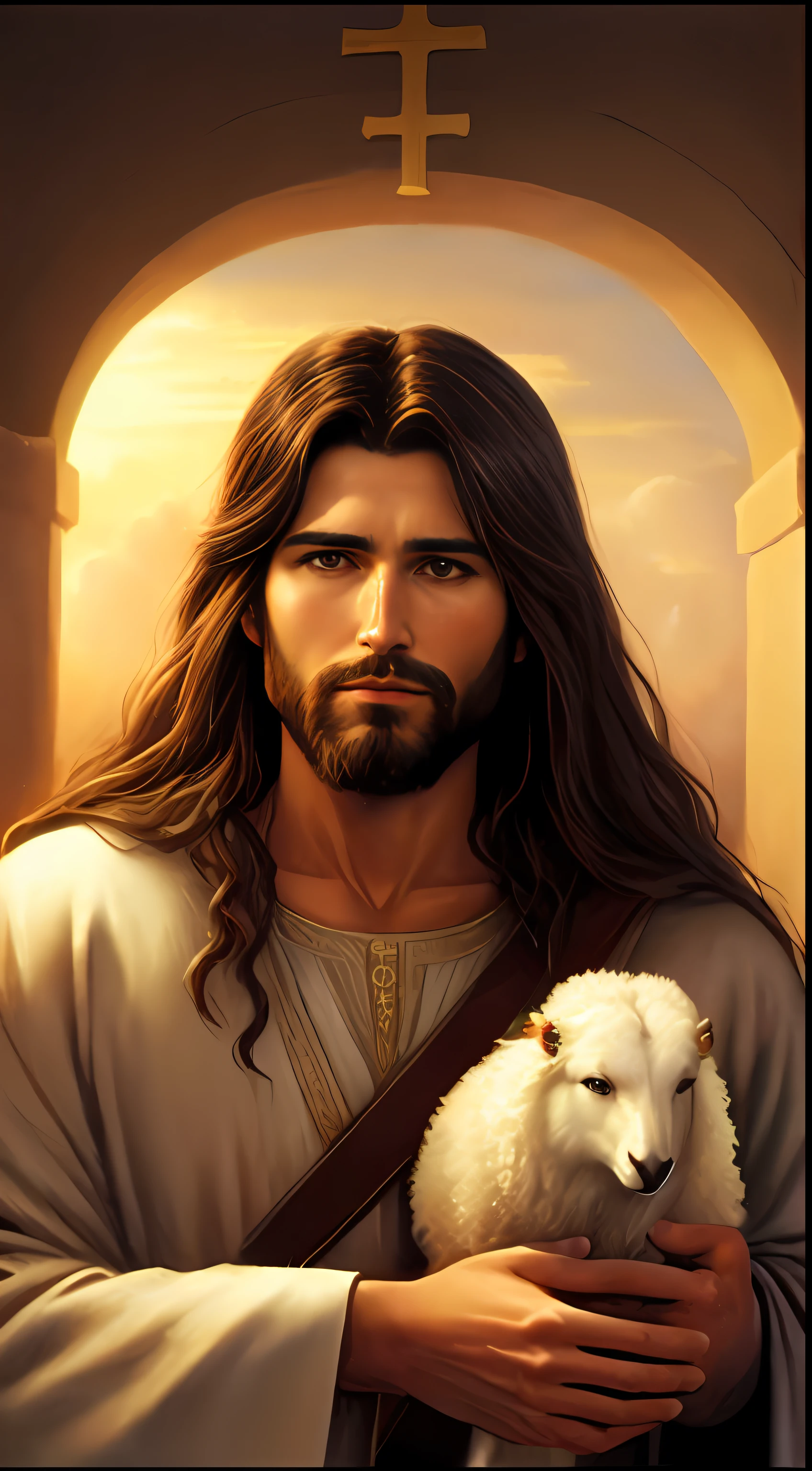 Jesus com ovelhas e um pastor, Jesus Cristo, jesus of nazareth, Jesus, Greg Olsen, O Senhor e Salvador, biblical painting, ( ( Thomas Kinkade ) ), Christian art, pastoril, bible illustration, epic biblical representation, Jovem Deus Todo-Poderoso, Retrato de Jesus Cristo, he is greeting you warmly, catholic religious art, biblical art