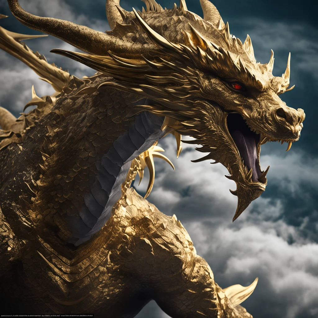 A gold dragon in the dark sky, Best quality, Masterpiece, 超高分辨率, (photograph realistic:1.4), surrealism, Dream-like,fusionart, Shadowdancer, shadow magic, darkness control, stealth, shadowstep, umbral spells, hidden blade