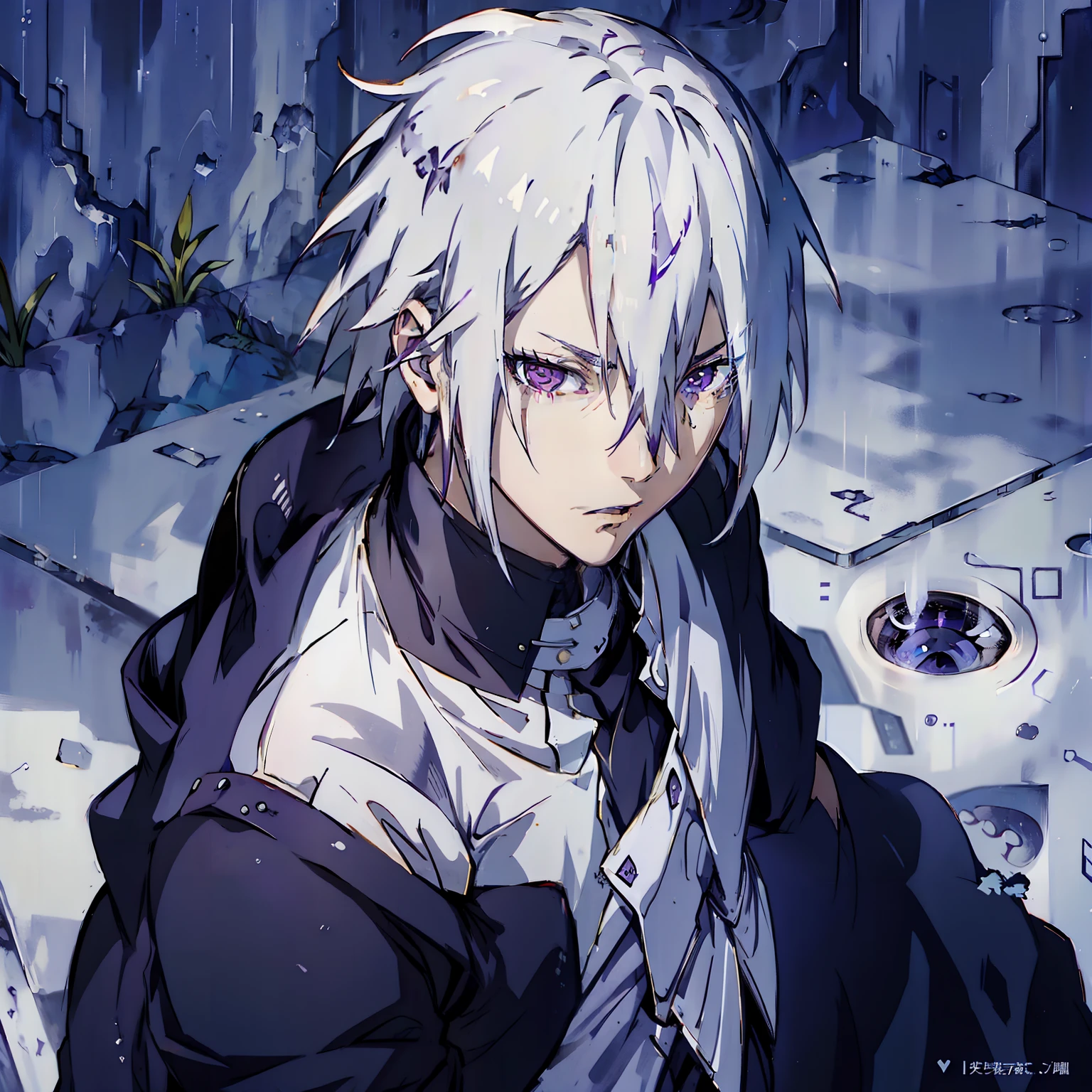 Boy with white hair and purple eyes