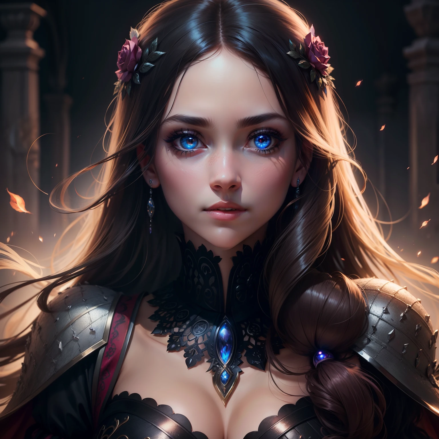 beautiful woman, In this captivating dark fantasy illustration of Isabel Greyhound - Might and Magic art, masterpiece, best quality, queen Isabel Greyhound, gorgeous face, bright big eyes