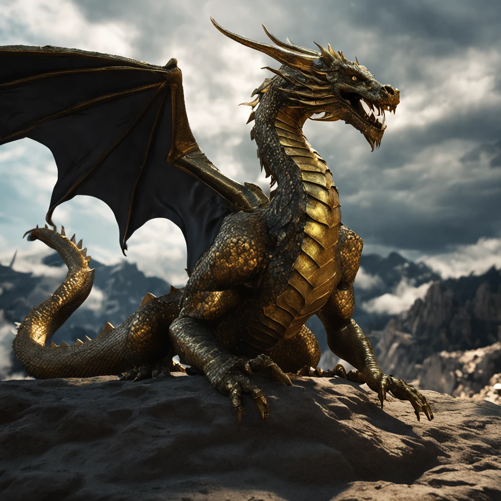 A gold dragon in the dark sky, Best quality, Masterpiece, 超高分辨率, (photograph realistic:1.4), surrealism, ocidental dragon, Dream-like,fusionart, Shadowdancer, shadow magic, darkness control, stealth, shadowstep, umbral spells, hidden blade