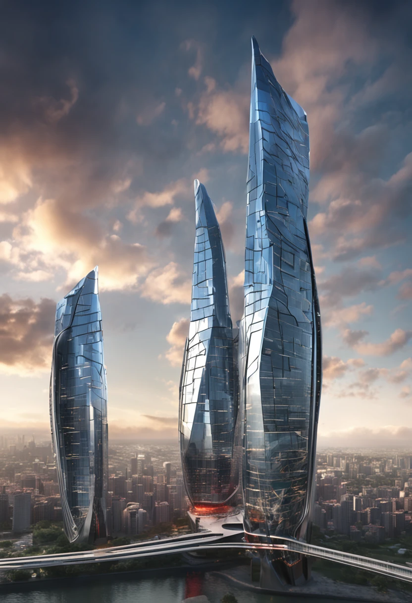 Tower,truth,The future cityscape is filled with awe-inspiring technological marvels. Towering skyscrapers rise into the clouds, boasting sleek and modern designs. The fusion of streamlined, curved, and geometric architectural structures with reflective materials and glass facades creates a mesmerizing futuristic landscape. On the streets, remarkable floating transportation vehicles glide swiftly, such as flying cars or maglev trains, exuding a high-tech exterior as they navigate the city's airspace style:Photographic