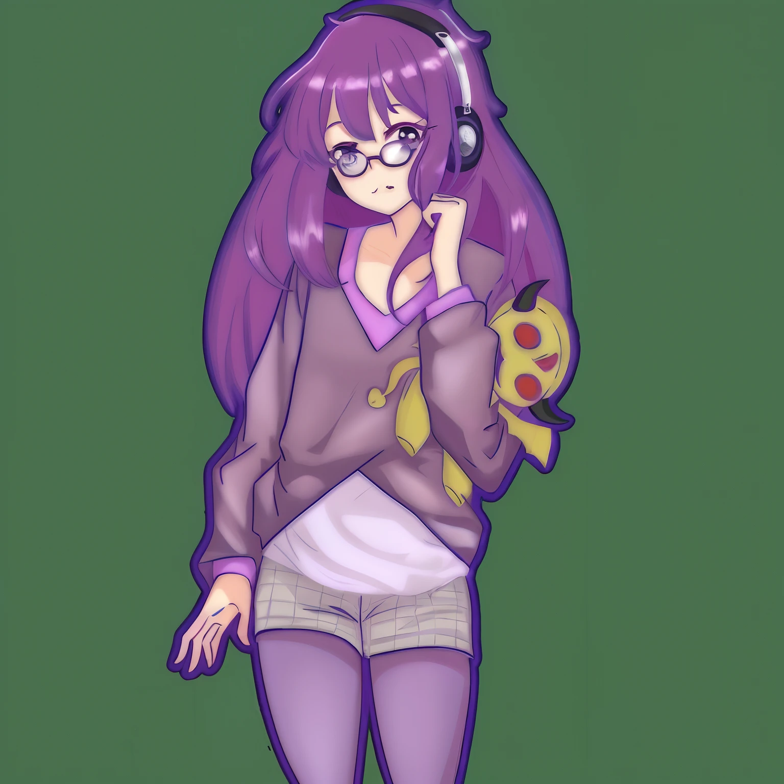 anime girl with purple hair and glasses holding a pizza, anime moe artstyle, marin kitagawa fanart, full body portrait of a short!, painttool sai, inspired by Rei Kamoi, !!full body portrait!!, an anime girl, anime artstyle, full body!, in an anime style, inspired by Puru, unknown artstyle, wearing purple headphones