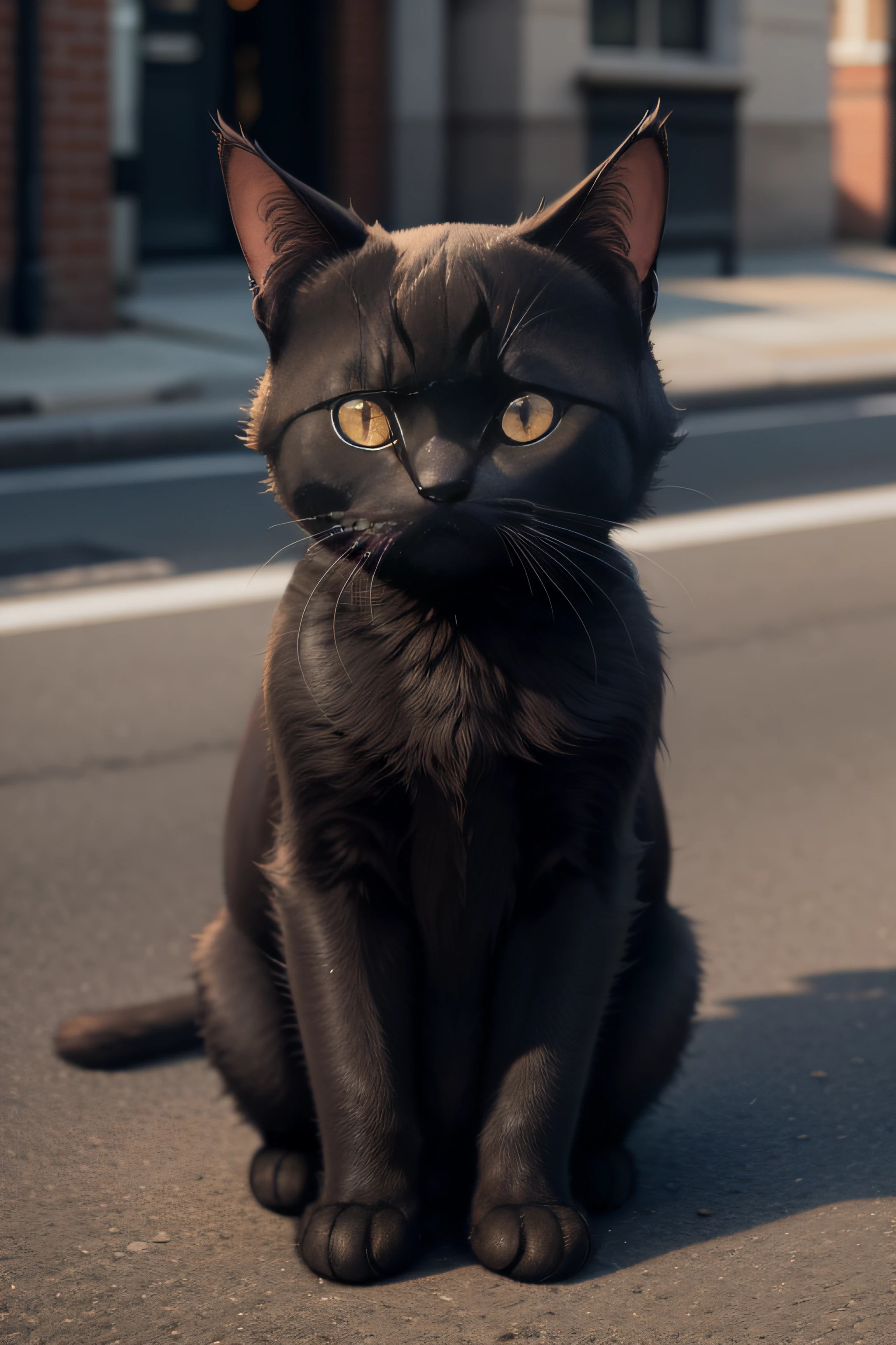 a cat, black, on the stret