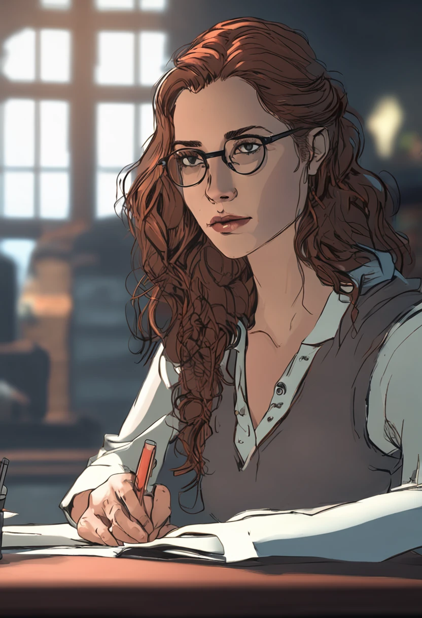 3 / 3

I understand that you would like a description for the AI to generate a photorealistic image based on your specifications. Here's a revised version of your description:

"Please generate a high-quality, photorealistic image that depicts a young woman studying in an office environment reminiscent of the aesthetic in the movie 'The Matrix'. The image should have the following details:

The young woman is seated at a table, fully focused on her studies.
She is wearing glasses that emphasize her concentrated expression, and her green eyes are directed towards the viewer, establishing a sense of connection.
Her red hair is tied back in a casual ponytail.
The woman's appearance should exhibit the following attributes with their associated weightings: a pretty face (1.1), detailed eyes, luscious lips with cat-eye makeup (0.85), big eyes (1.0), toned body (1.2), and curly hair (1.2).
She should be wearing a lace dress and positioned in a front perspective with an imposing pose, sharp focus (1.2), and an attractive aura.
The lighting should be moderately applied (1.2), incorporating depth of field, bokeh, and HDR in 4K resolution.
The image should be created in the style of either James C. Christensen (1.2) or Jeremy Lipking (1.1).
The woman should be positioned against a medieval fantasy landscape with a cloudy sky, a distant castle in the background, and radiant lighting casting deep shadows. The color palette should be dark and cool, primarily in blue and gray tones.
There should be no other characters in the scene, with abundant and intricate details throughout, including volumetric lighting.
The image should exude a cinematic composition and slow-motion atmosphere, capturing a dramatic scene.
Additionally, please add a medium-sized image of a medieval knight with aged and dark features, a beard, gray hair (1.2), and detailed chain and plate armor. The knight should be holding a sword (1.2), and the armor should have realistic and intricate details (1.1), includi