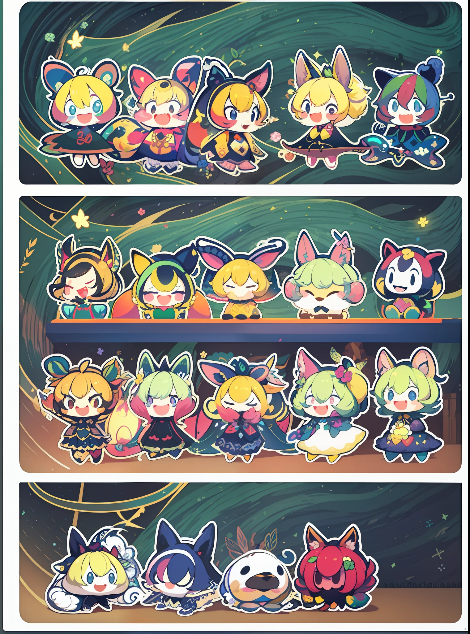 Set of 9 cute little corgis(A variety of different cute expressions),Emoji stickers,The number of full-body images::2 Number of avatars,There is a suitable interval between each graphic,cutecolors,Sticker art design,Illustration illustration,Matching elements in the background(Such as colorful butterflies or colorful fruits or toys),Simple line 2D painting,Popular art station,number art,Pixel-style geometry,Line drawing,vectorial,solid color backdrop(Colors that do not appear in the graphic),16K HD(No extra legs,No extra tails,No extra nose)