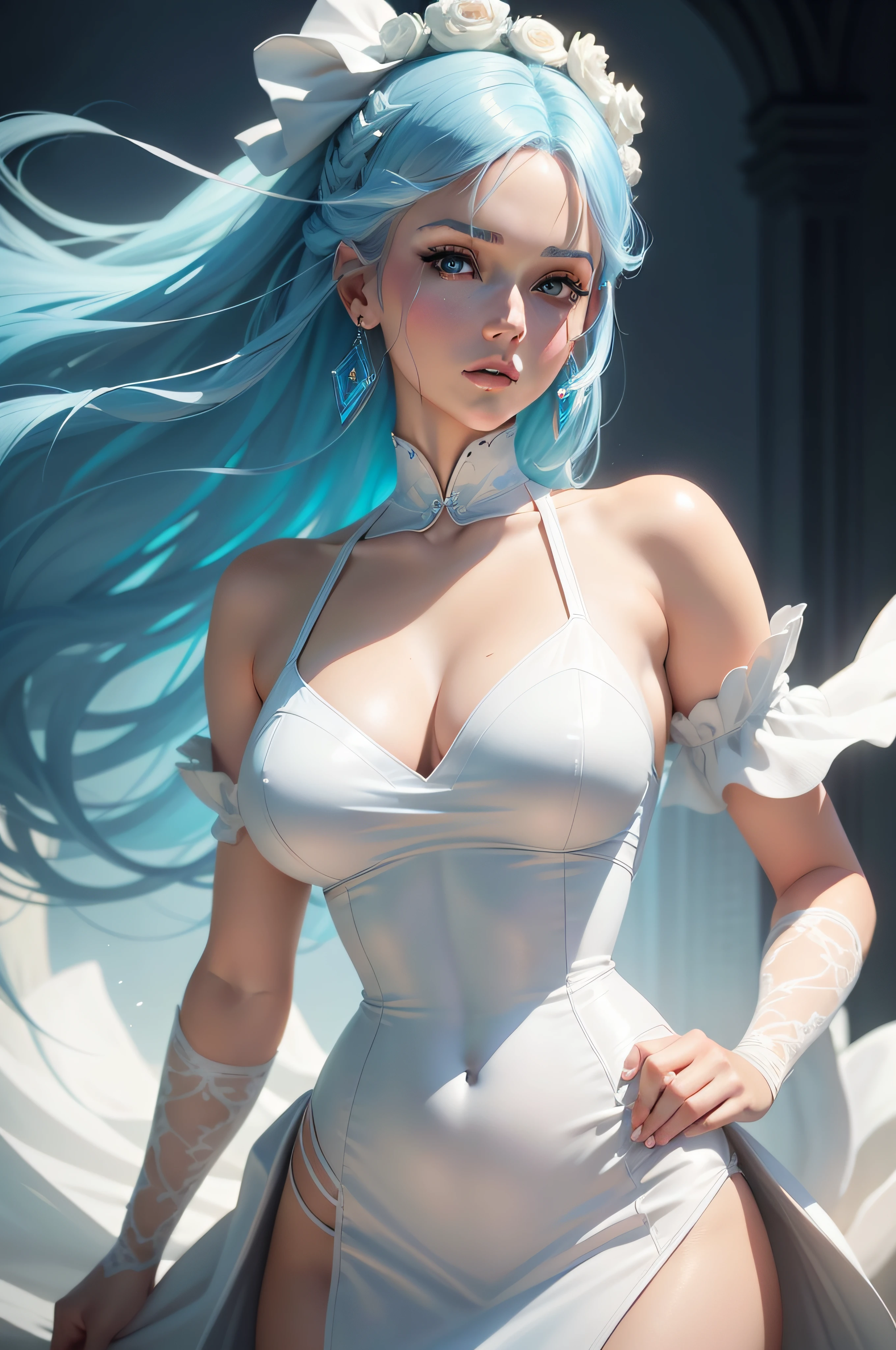 a close up of a woman with GINGER hair and a white dress, girl with blue hair, glossy digital painting, artgerm. high detail, stunning digital illustration, digital painting style, artgerm portrait, artgerm style, in style of artgerm, exquisite digital illustration, pretty girl with blue hair, realistic digital art 4 k