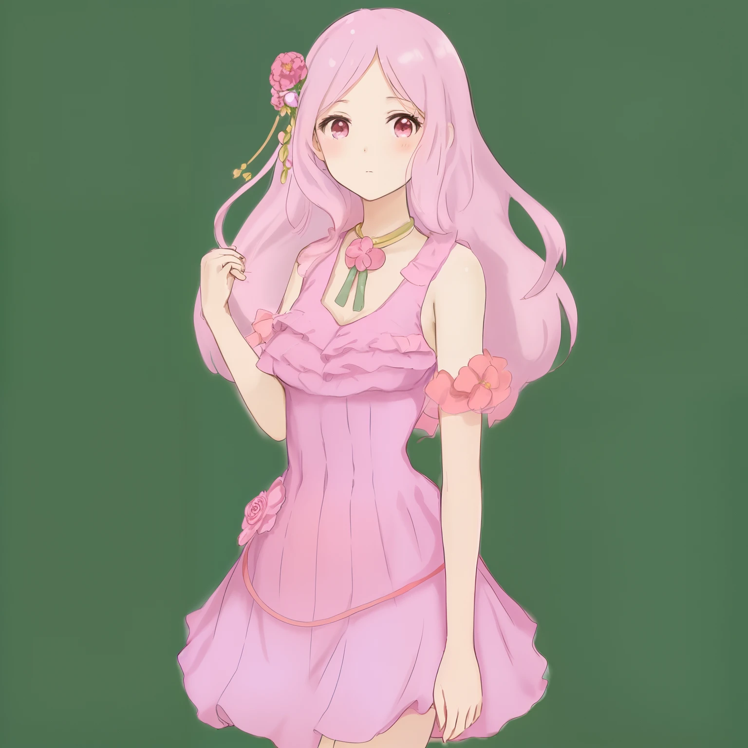 anime girl in pink dress with a flower in her hair, loli in dress, haruno sakura, cute anime waifu in a nice dress, portrait of magical girl, marin kitagawa fanart, pretty anime girl, !!full body portrait!!, anime in fantasy style, full body portrait of a short!, anime character
