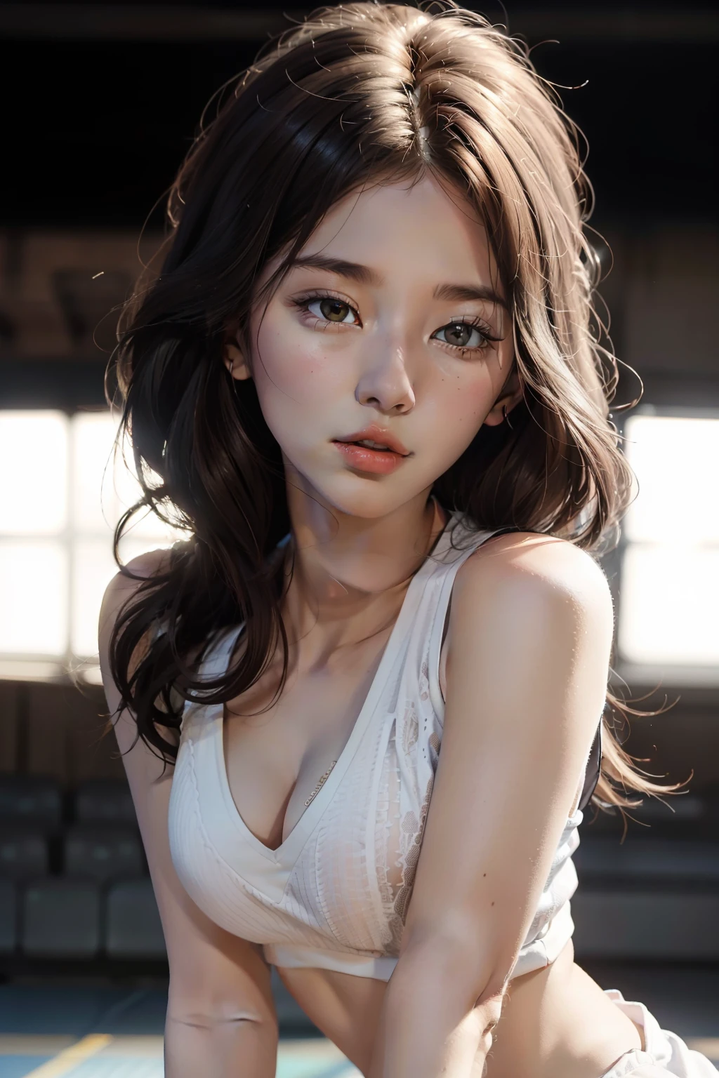 (RAW photos,4k,tmasterpiece,A high resolution,extremly intricate)(realisticlying:1.4),Cinematic lighting
1 pretty girl, white skinned,Bigchest,Single focus, Summer noon, thermography, 1990's\(styled\),(best quality), (highres), (an extremely delicate and beautiful),,(Beautiful 8k face),(brown eyes),(ulzzang-6500:1.0),(solo),(looking side),(spectators),(large breasts),(NBA),Beautiful movements
lookside,(side), ,(Basketball sportswear),((Play basketball)),((gymnasium)),((speed)),(reality),exposed