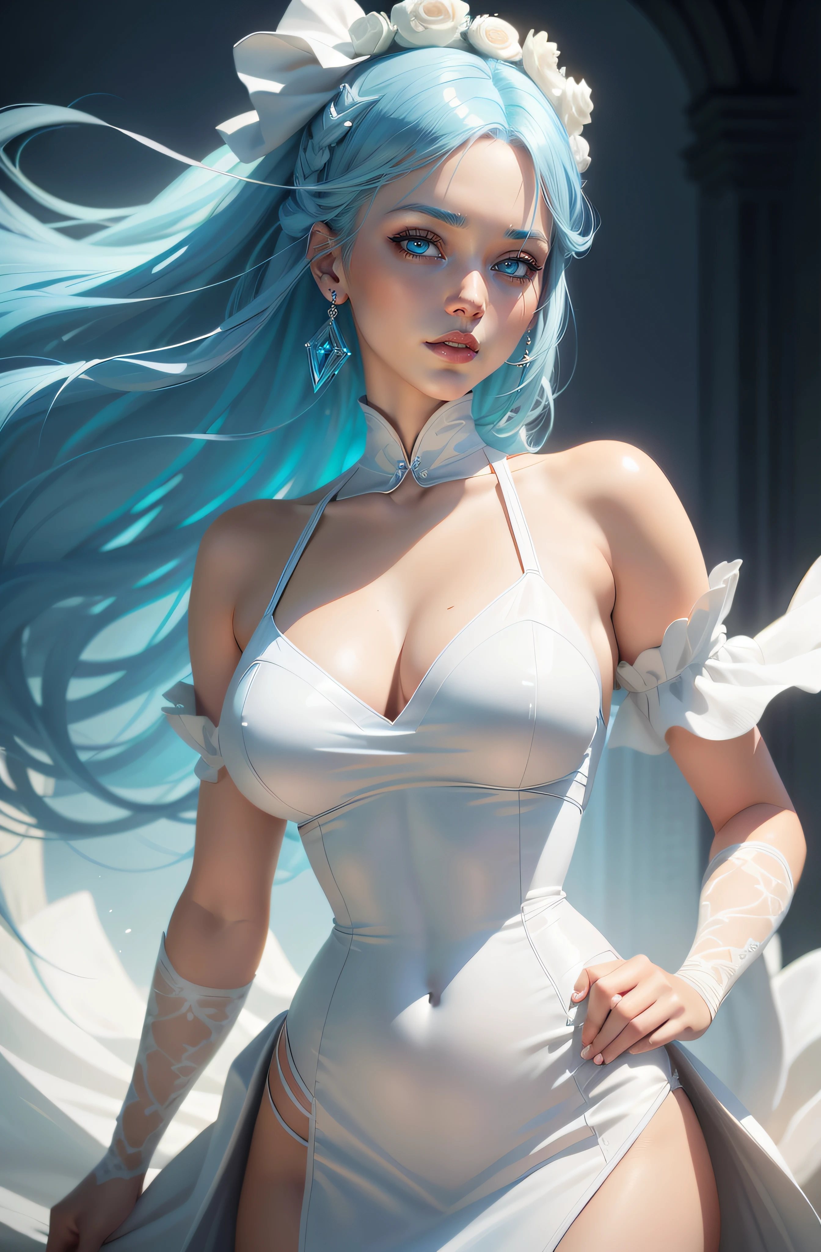 a close up of a woman with GINGER hair and a white dress, girl with blue hair, glossy digital painting, artgerm. high detail, stunning digital illustration, digital painting style, artgerm portrait, artgerm style, in style of artgerm, exquisite digital illustration, pretty girl with blue hair, realistic digital art 64 k