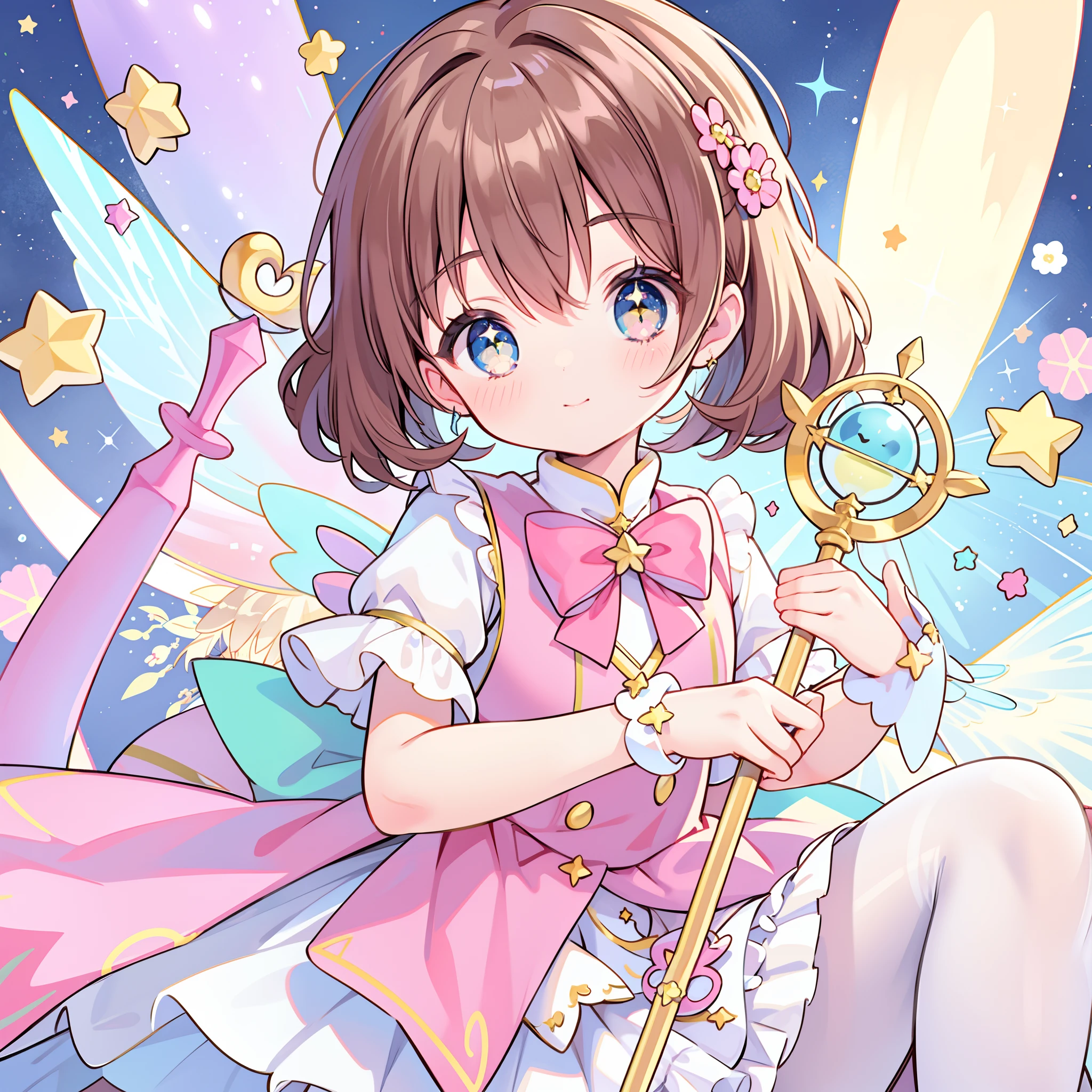 k hd，Anime girl with wand and star wand in her hand, portrait of magical girl, sparkling magical girl, magical  girl, cardcaptor sakura, pin on anime, clean and meticulous anime art, magical girl anime mahou shojo, beautiful anime art style, cute anime girl portraits, carrying a magical staff, zerochan art, lovely art style, astral fairy, Soft anime illustration