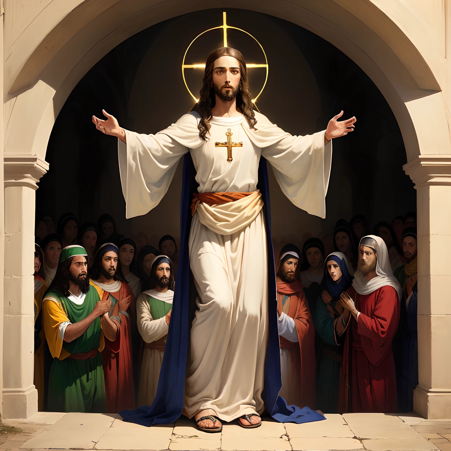Jesus going up the stairs to heaven, reaching heaven, --auto --s2