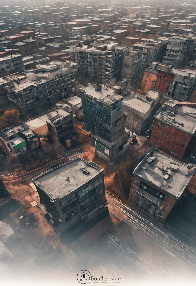 (masterpiece), (high quality), timberland logo monolith, brick, city environment, circular, best quality, rain, thunder, bird's eye view, multi-volume block connection, dramatic, outdoor, window, road, sky, street, photorealistic, realistic, film grain, color gradation, bridge in background, depth of field, elevators, architecture, retro, soviet, Fujifilm XT3 megastructure, fog, cloudy, cloudy