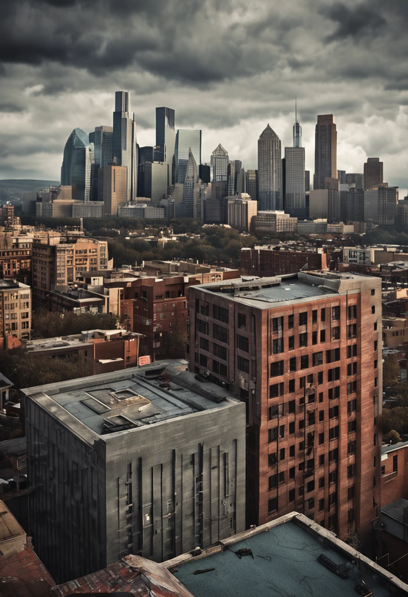 (masterpiece), (high quality), timberland logo monolith, brick, city environment, circular, best quality, rain, thunder, bird's eye view, multi-volume block connection, dramatic, outdoor, window, road, sky, street, photorealistic, realistic, film grain, color gradation, bridge in background, depth of field, elevators, architecture, retro, soviet, Fujifilm XT3 megastructure, fog, cloudy, cloudy