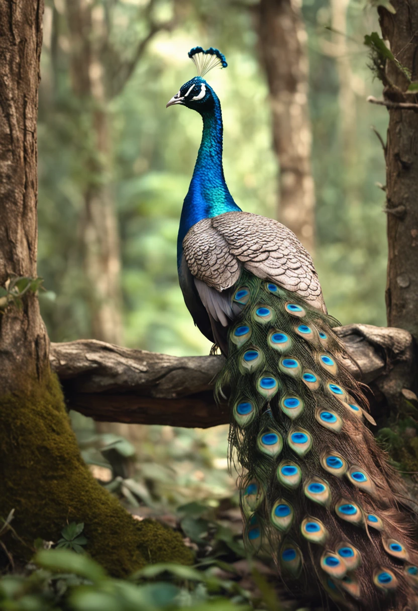 imagine small peacock.with gray plumage,(gray color)(without colors) in the forest