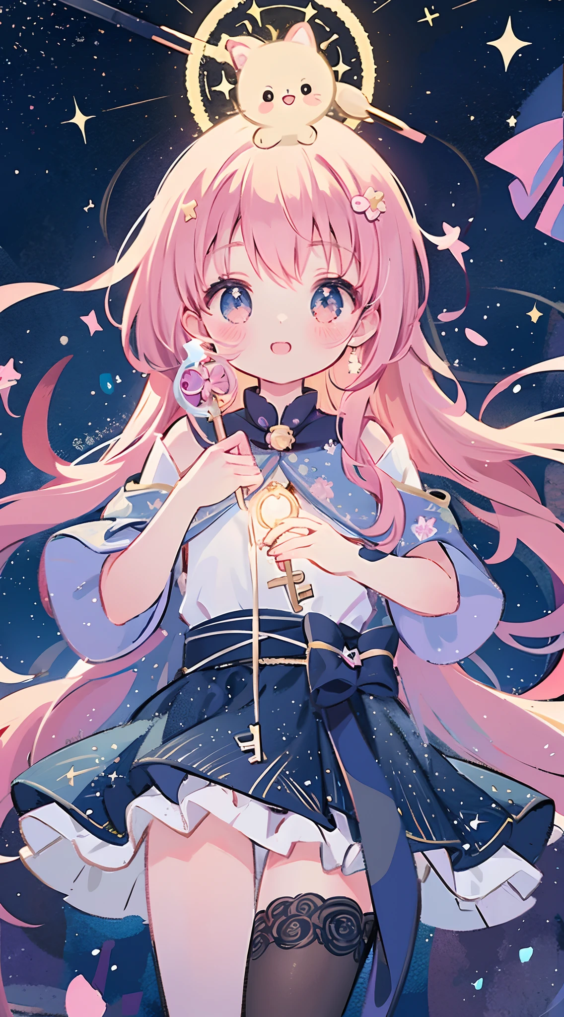 Anime girl with a star and a wand on her head, sparkling magical girl, portrait of the magical girl, beautiful celestial mage, Detailed key anime art, Trending on ArtStation pixiv, magical little girl, guweiz on pixiv artstation, high detailed official artwork, Cute anime waifu in a nice dress, Pixiv Contest Winner, anime goddess, official anime artwork