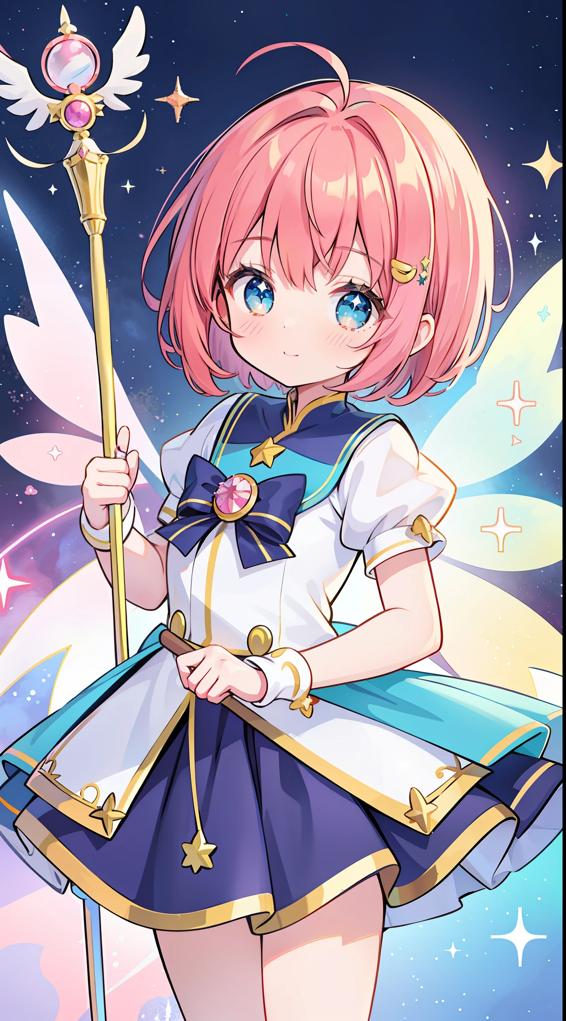 k hd,Anime girl with wand and star wand in her hand, portrait of magical girl, sparkling magical girl, magical girl, cardcaptor sakura, clean and meticulous anime art, magical girl anime mahou shojo, beautiful anime art style, cute anime girl portraits, carrying a magical staff, zerochan art, lovely art style, astral fairy, Soft anime illustration