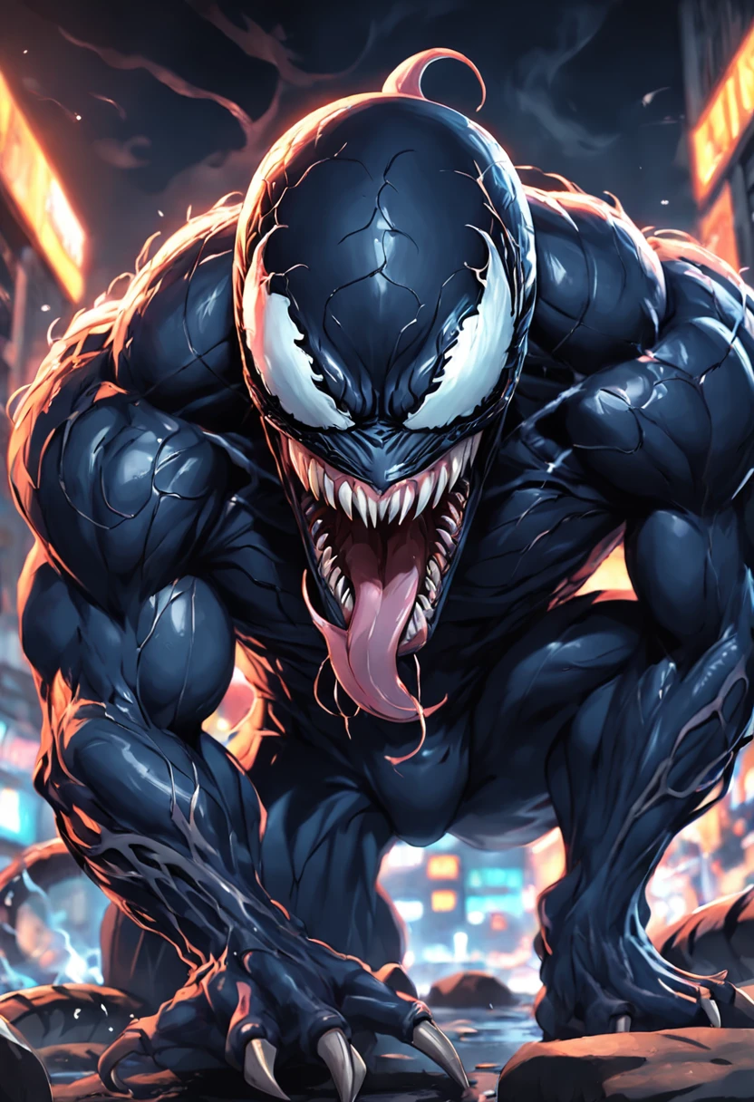 Roaring venom，Marvel Venom，Full body like，combats，Close-up，of a real，Facial features are carefully depicted，Realistic skin texture，Dark style，depth of fields，high light，Real light，Ray traching，oc rendered，Hyper-realistic，best qualtiy，8K，Works of masters，super-fine，Detailed pubic hair，Correct anatomy，sharp focus on eyes，Bokeh，Facial features are carefully depicted