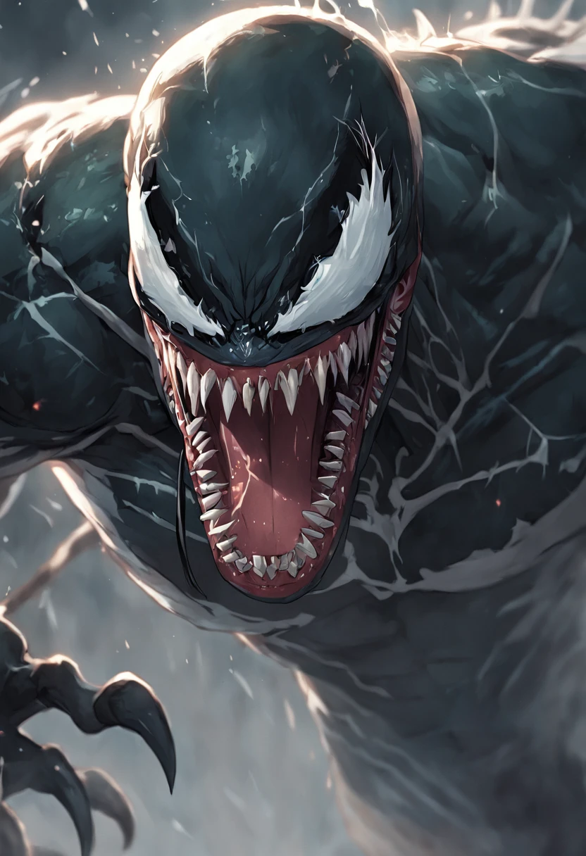 Roaring venom，Marvel Venom，Full body like，combats，Close-up，of a real，Facial features are carefully depicted，Realistic skin texture，Dark style，depth of fields，high light，Real light，Ray traching，oc rendered，Hyper-realistic，best qualtiy，8K，Works of masters，super-fine，Detailed pubic hair，Correct anatomy，sharp focus on eyes，Bokeh，Facial features are carefully depicted