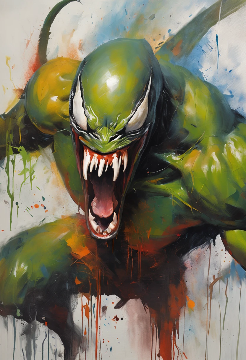 Roaring venom，Marvel Venom，Full body like，combats，Close-up，of a real，Facial features are carefully depicted，Realistic skin texture，Dark style，depth of fields，high light，Real light，Ray traching，oc rendered，Hyper-realistic，best qualtiy，8K，Works of masters，super-fine，Detailed pubic hair，Correct anatomy，sharp focus on eyes，Bokeh，Facial features are carefully depicted