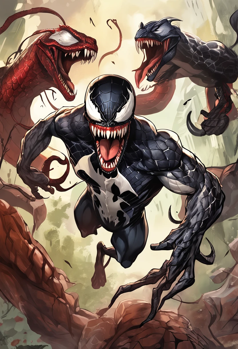Roaring venom，Marvel Venom，Full body like，combats，Close-up，of a real，Facial features are carefully depicted，Realistic skin texture，Dark style，depth of fields，high light，Real light，Ray traching，oc rendered，Hyper-realistic，best qualtiy，8K，Works of masters，super-fine，Detailed pubic hair，Correct anatomy，sharp focus on eyes，Bokeh，Facial features are carefully depicted