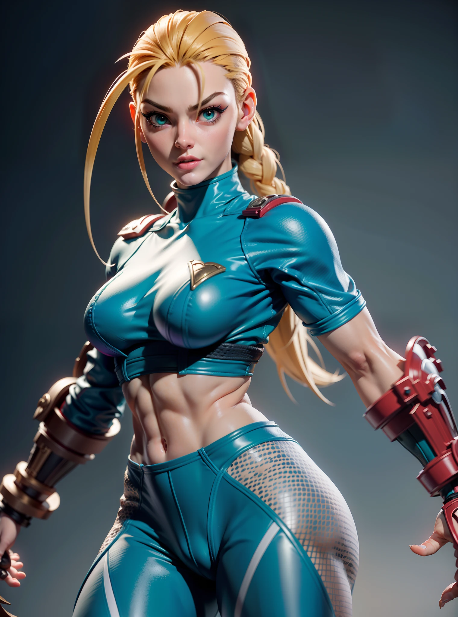 ((Best quality)), ((Masterpiece)), ((Realistic)) and ultra-detailed photography of a girl with goth colors. Cammy in full view， ((Cammy)), street fighter classic dressed iAraffed woman in green latex posing on a platform, Cammy, WLOP pele brilhante, character is in her natural pose, Pose sexy, Fofosexyrobutts, Pose de lutador, renderizado em sfm, deviantart artstation cgscosiety, Pose forte, Artgerm extremamente detalhado, Obra-prima da CGSOCIETY, tiro de close-up, fanart melhor artstation muscular fit body abs, Sexy, under-boobs, Hot, (Cream gradient background),Hyper-realistic，best qualtiy，8K，Works of masters，super-fine，Detailed pubic hair，Correct anatomy，sharp focus on eyes，Bokeh，Facial features are carefully depicted.