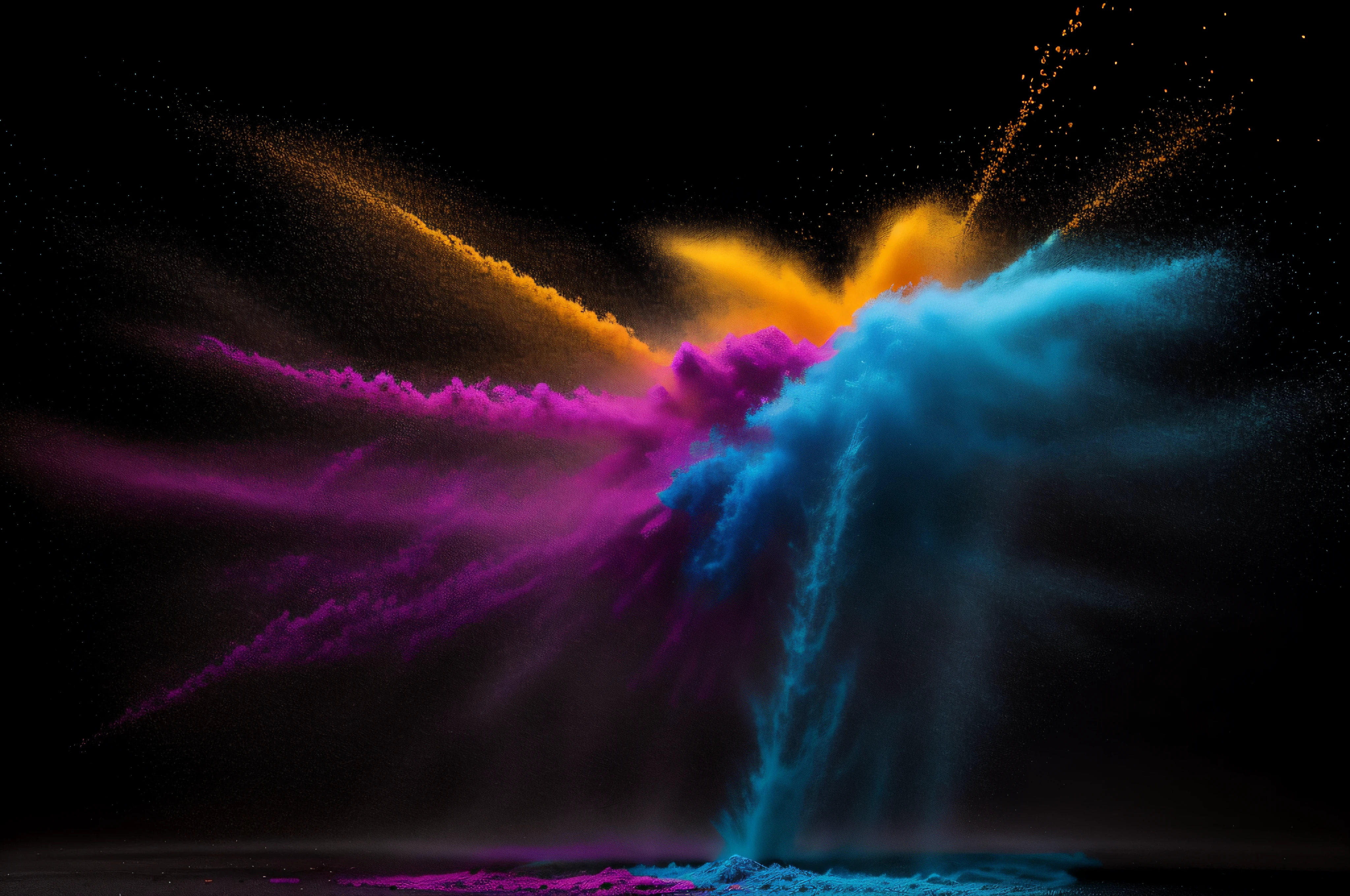 Explosion of colored powder on black background