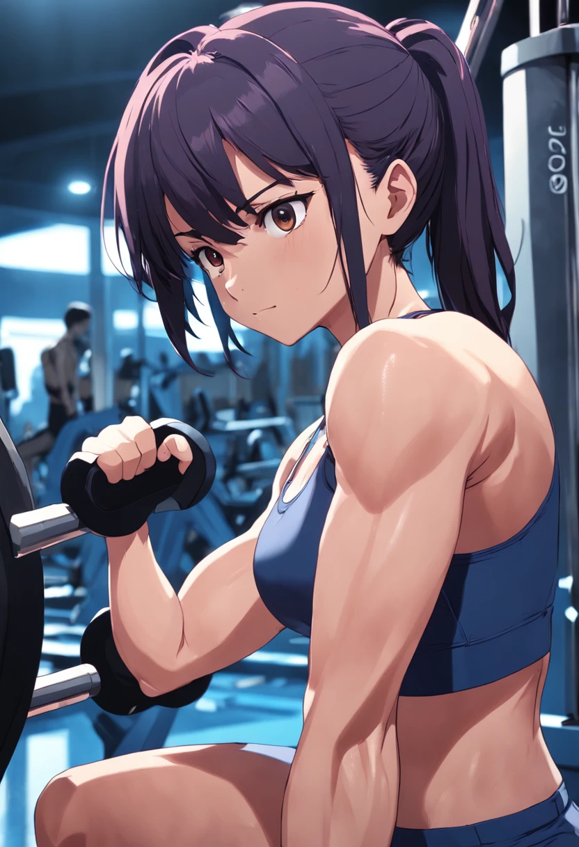 NSFW、Primary school students、child、Long Hair、((Small breasts、Small breasts、体型、Angry、Wounded Body、Blue ribbon))、((Pink nipples、See-through leotard、weating profusely、Training at the gym
