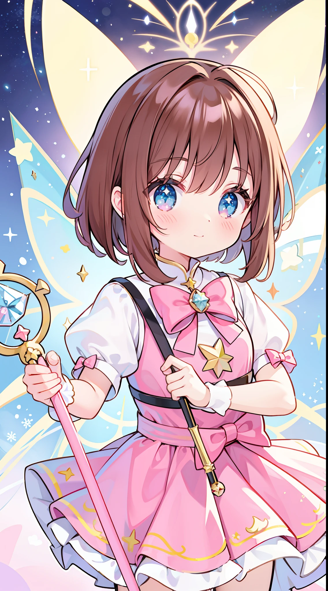 k hd，Anime girl with wand and star wand in her hand, portrait of magical girl, sparkling magical girl, magical  girl, cardcaptor sakura, pin on anime, clean and meticulous anime art, magical girl anime mahou shojo, beautiful anime art style, cute anime girl portraits, carrying a magical staff, zerochan art, lovely art style, astral fairy, Soft anime illustration